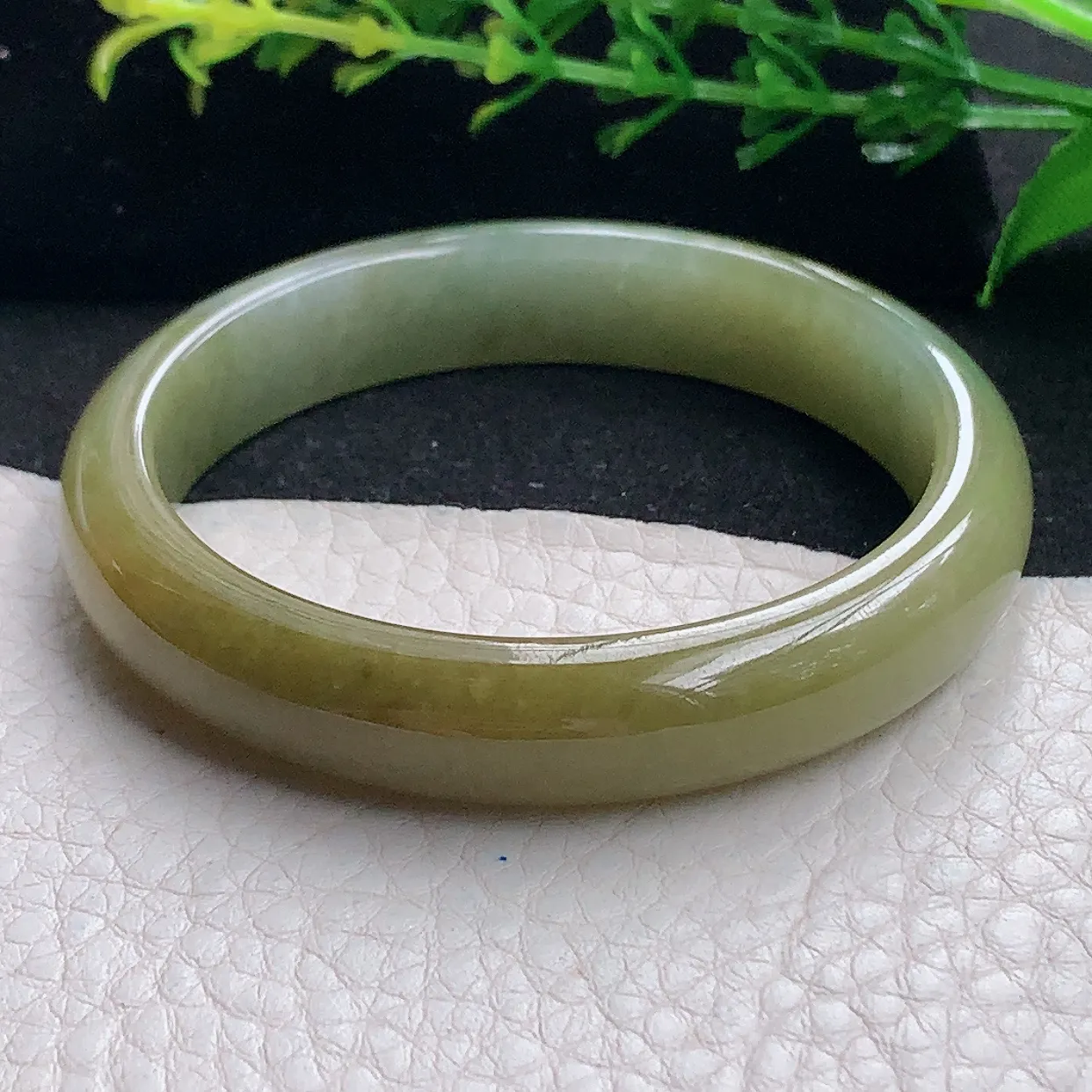 z小圈口51.5*10.6*6.8平安镯 天然缅甸翡翠a 货冰黄秀气宽边边玉镯子 玉手环