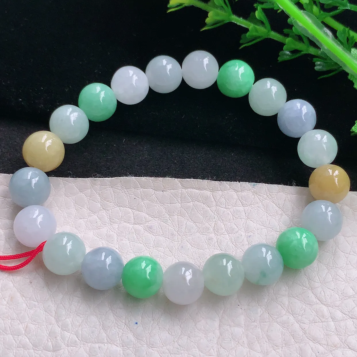 zen自然光9.3mm天然缅甸翡翠三彩9.3mm圆珠玉手链 手串