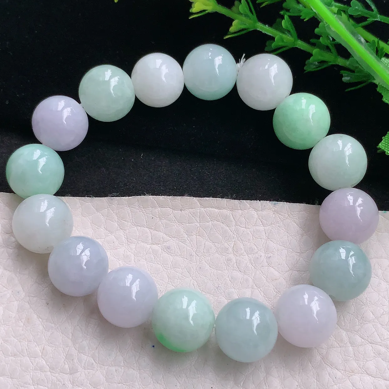 zen自然光13mm天然缅甸翡翠三彩大颗粒13mm圆珠玉手链 手串