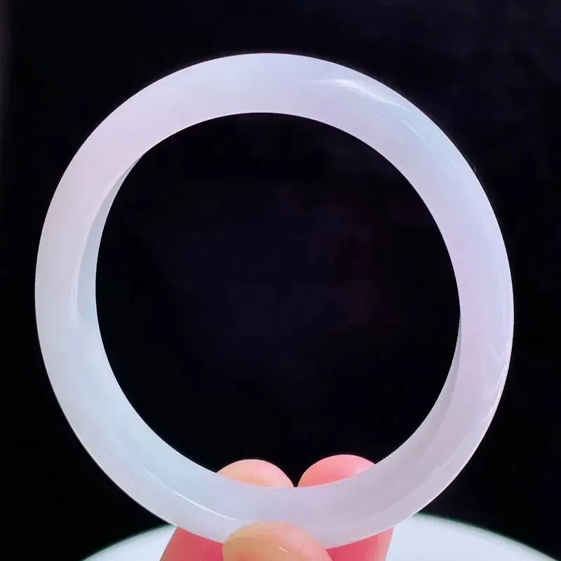 55圈贵妃天然翡翠A货淡紫玉手镯好种水春彩水润手镯36.25g