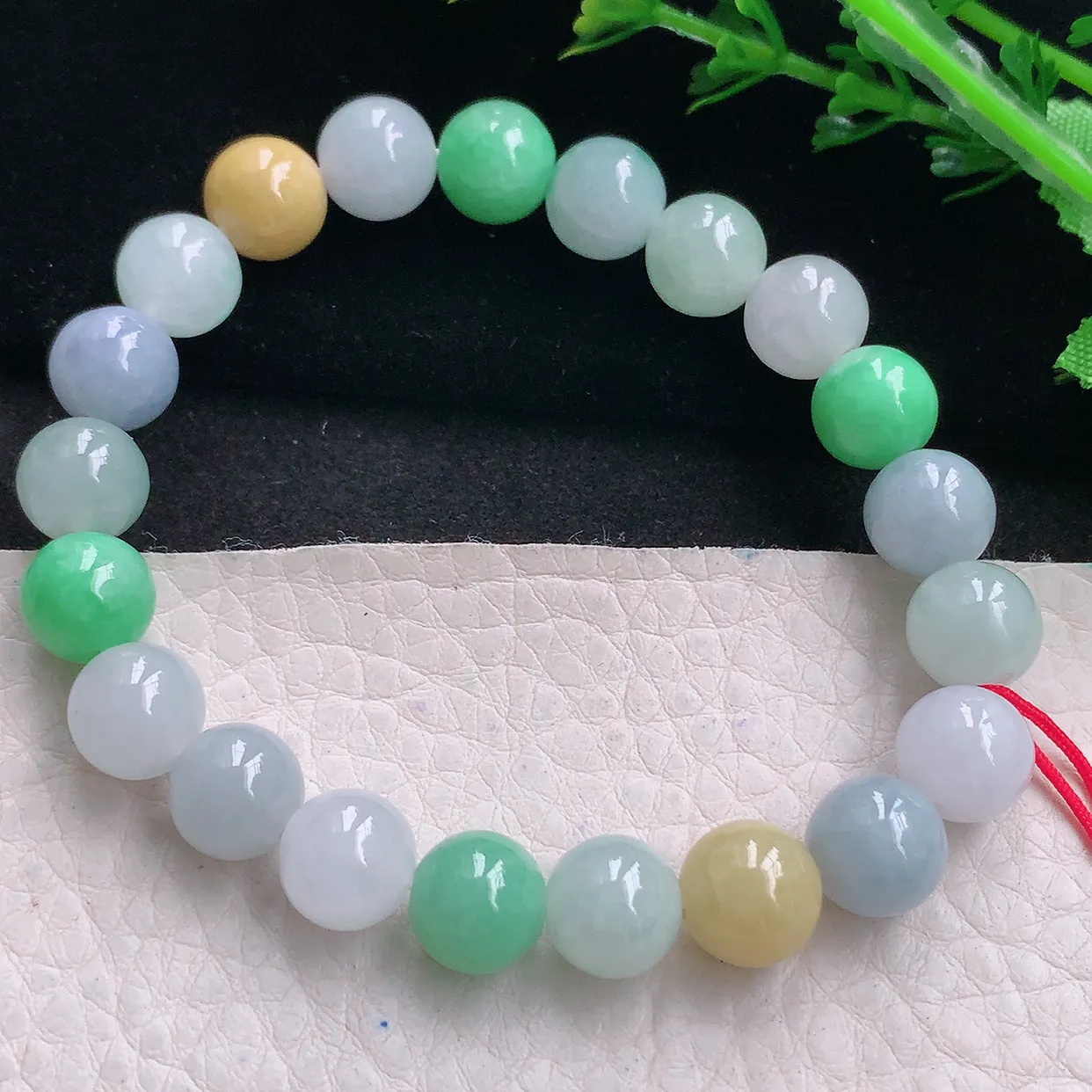 zen自然光9.3mm天然缅甸翡翠三彩9.3mm圆珠玉手链 手串