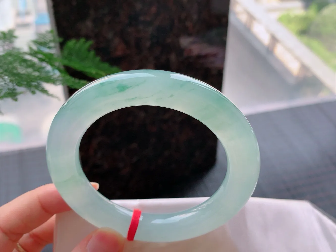 圆条冰玻绿花 无瑕 尺寸:57.8/12.1 胶感十足