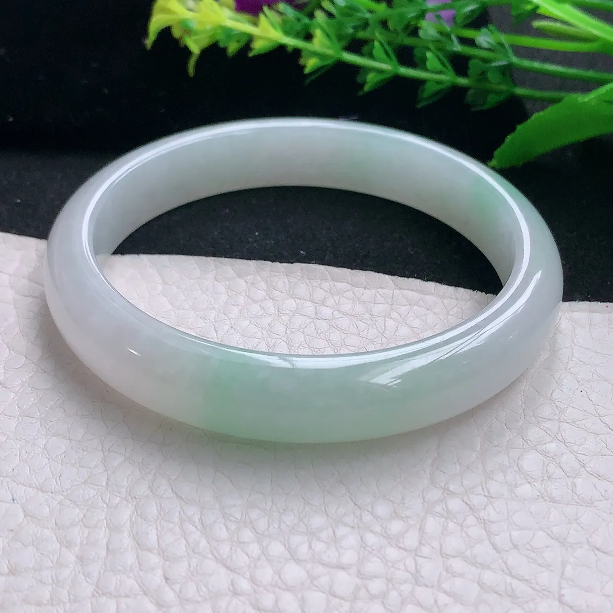 yh大圈口62.5*12.2*7.5平安镯 天然缅甸翡翠a货清新自然宽边玉镯子