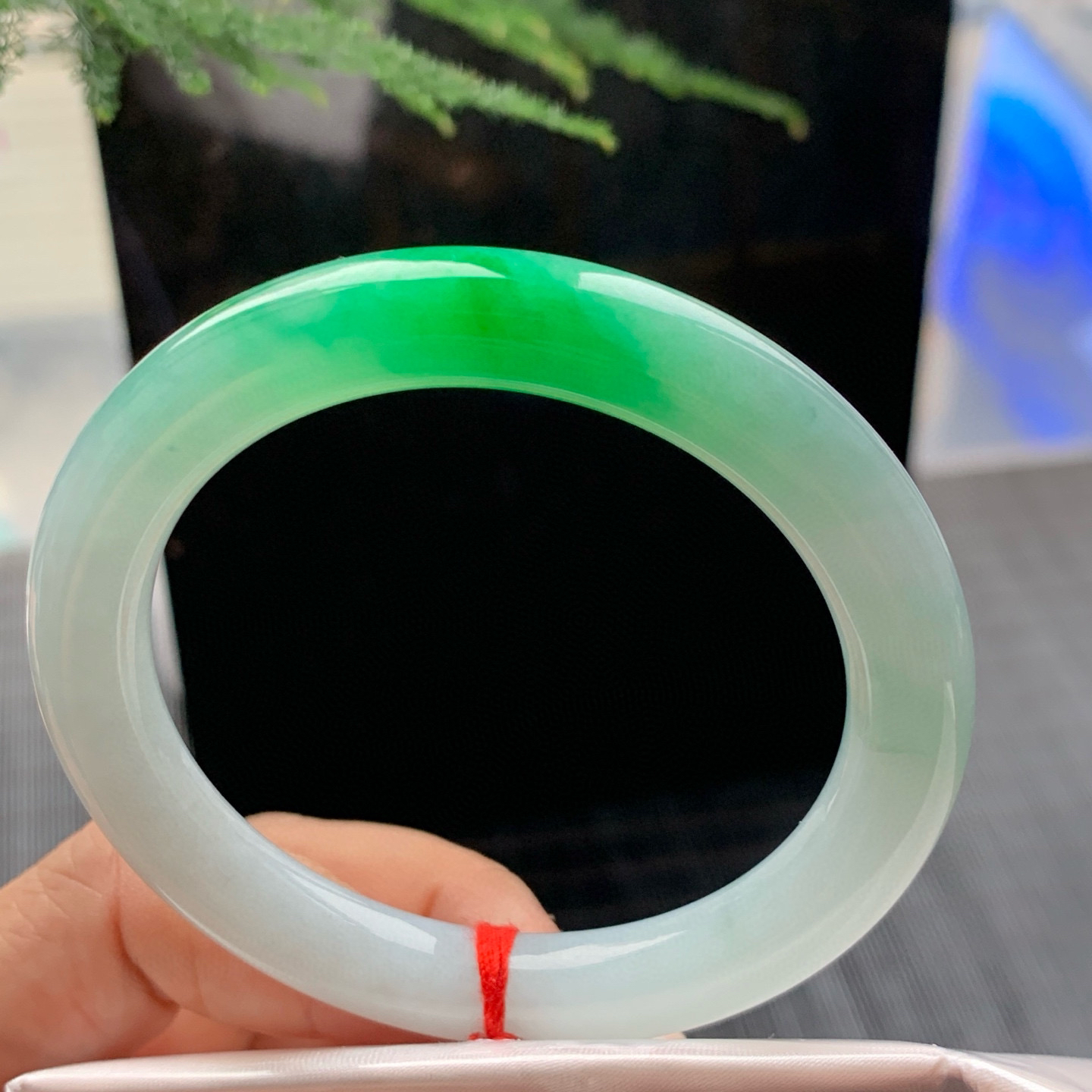 圆条冰糯阳绿 无瑕 尺寸:52.7/9 色阳