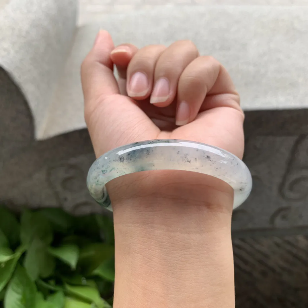 圈口 55.5-49-12.3-7.4【冰种乌鸡黄贵妃手镯】贵妃55 56可戴