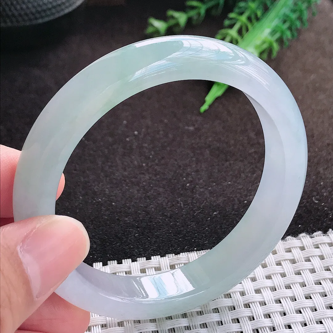 自然光56.5/12/8.1老坑冰透果冻胶冰纯手镯宽边翡翠玉镯美人镯