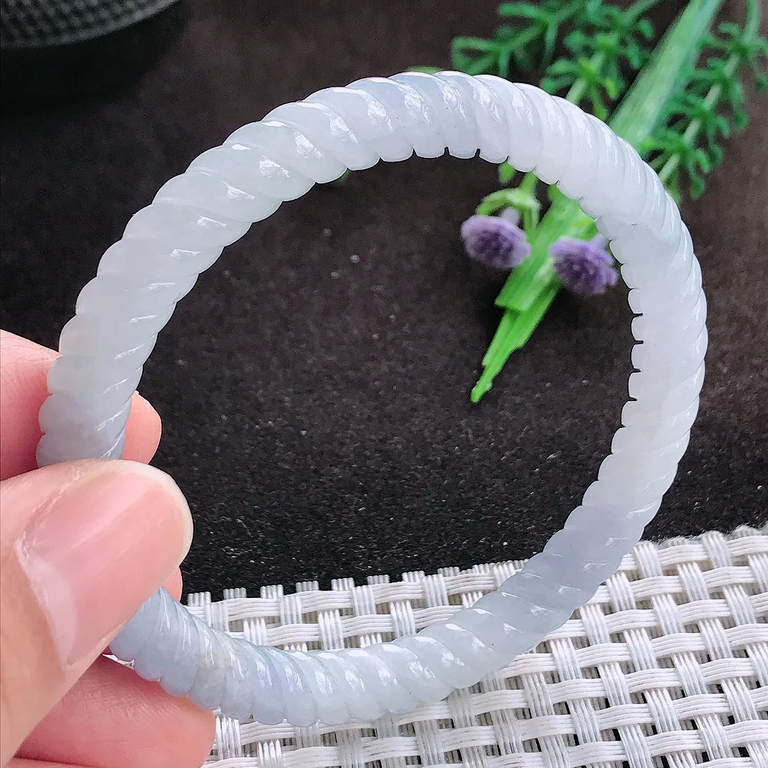 自然光54.5/7/7.5老坑精美冰润紫罗兰特色麻花手镯翡翠玉镯美人镯