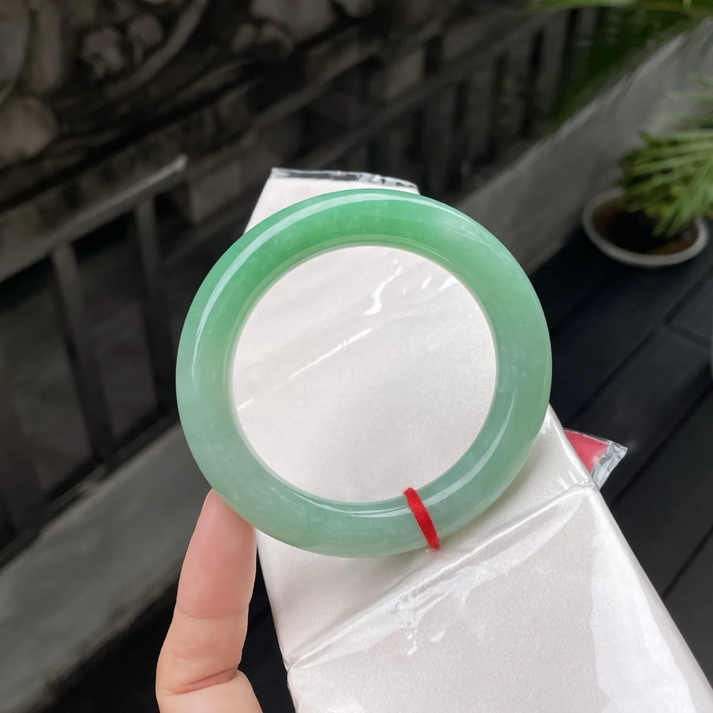 56圆条
带色，撷了满袖的春绿，翠色匀净如凝脂，戴在腕间，便是江南春色的温柔凝萃，