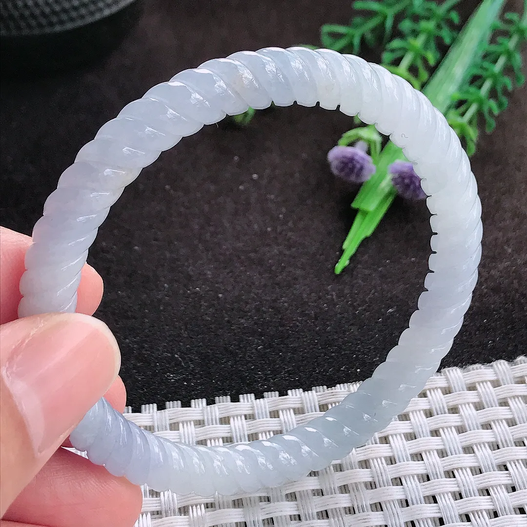 自然光54.5/7/7.5老坑精美冰润紫罗兰特色麻花手镯翡翠玉镯美人镯