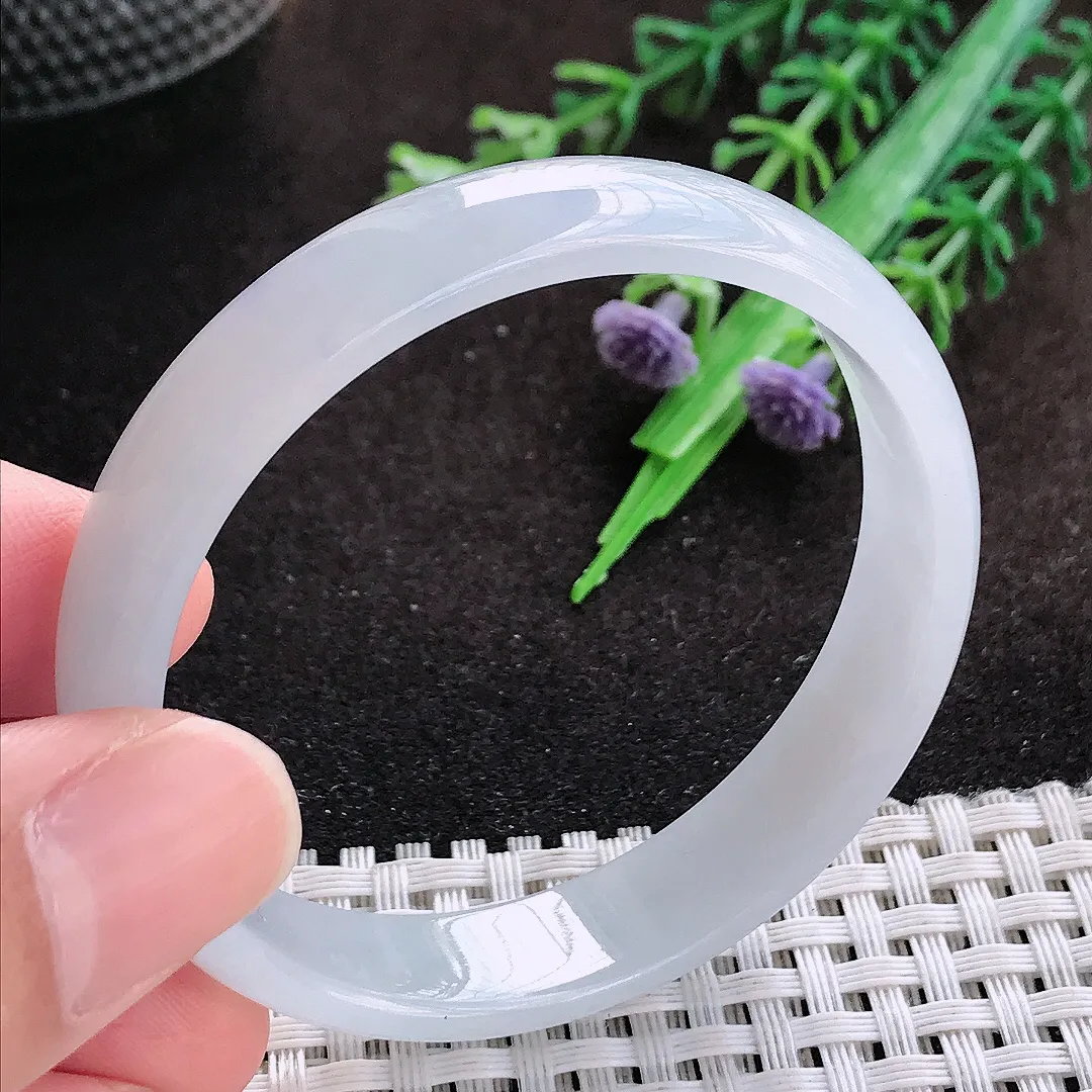 自然光51/11.2/4.8老坑冰纯起胶白月光小圈口手镯翡翠玉镯美人镯