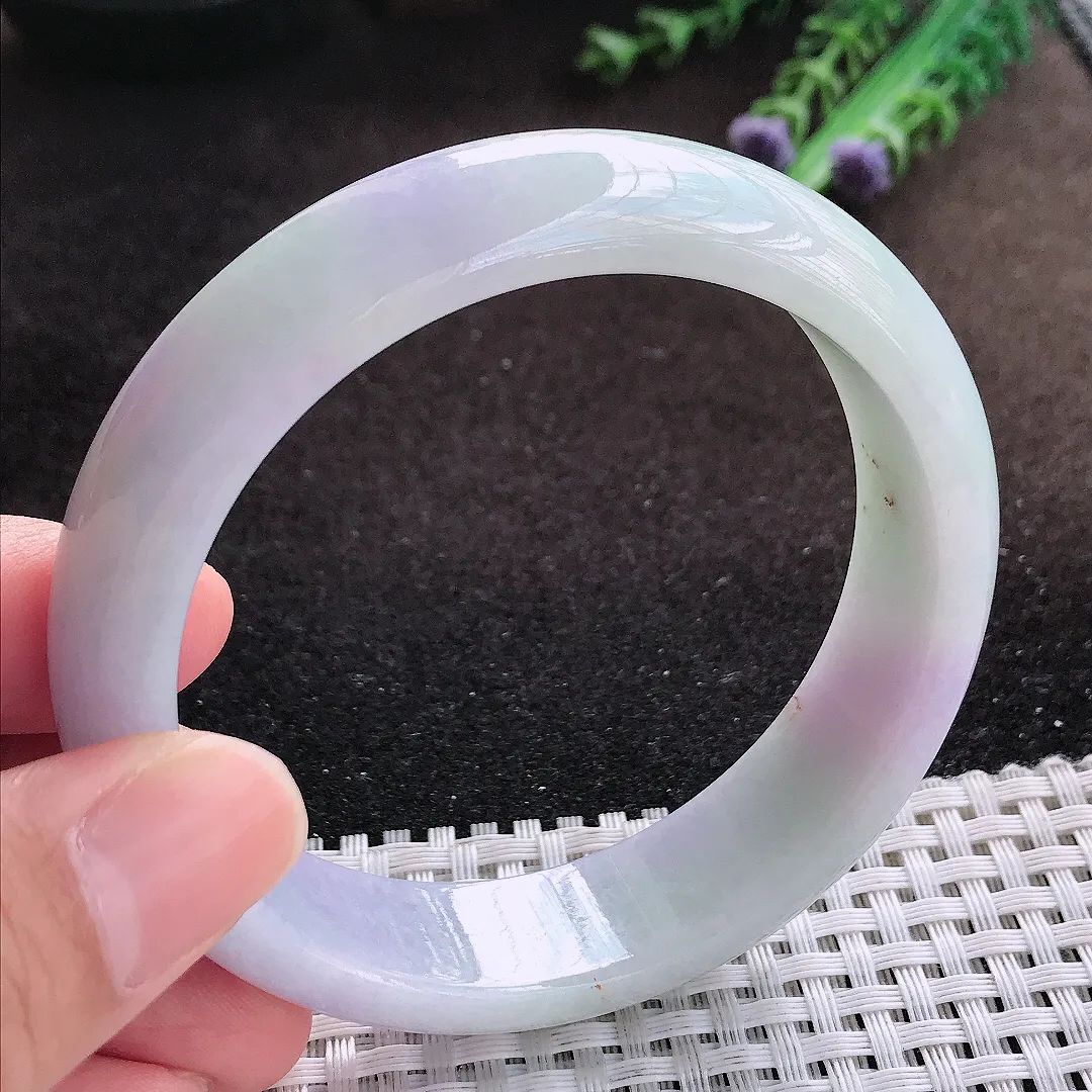 自然光60/15.6/8.1老坑精美温润紫罗兰轮胎手镯宽边翡翠玉镯美人镯