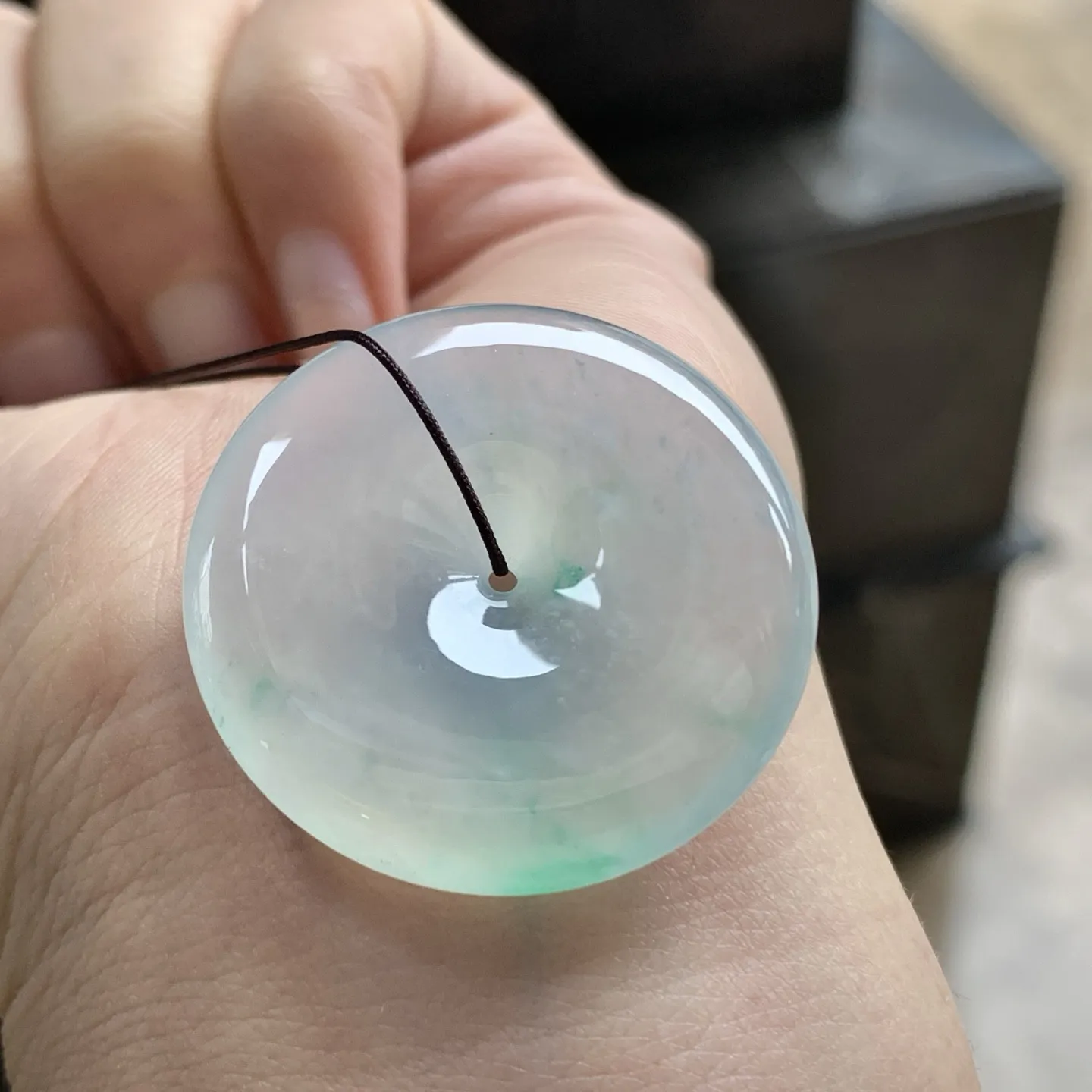 冰飘绿平安扣^_^荧光十足 透亮