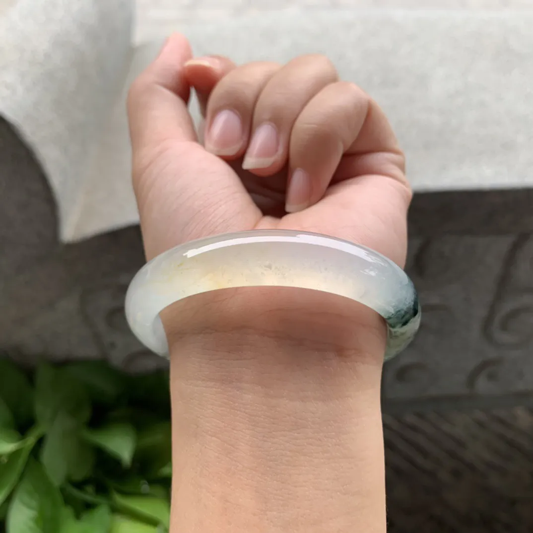 圈口 55.5-49-12.3-7.4【冰种乌鸡黄贵妃手镯】贵妃55 56可戴