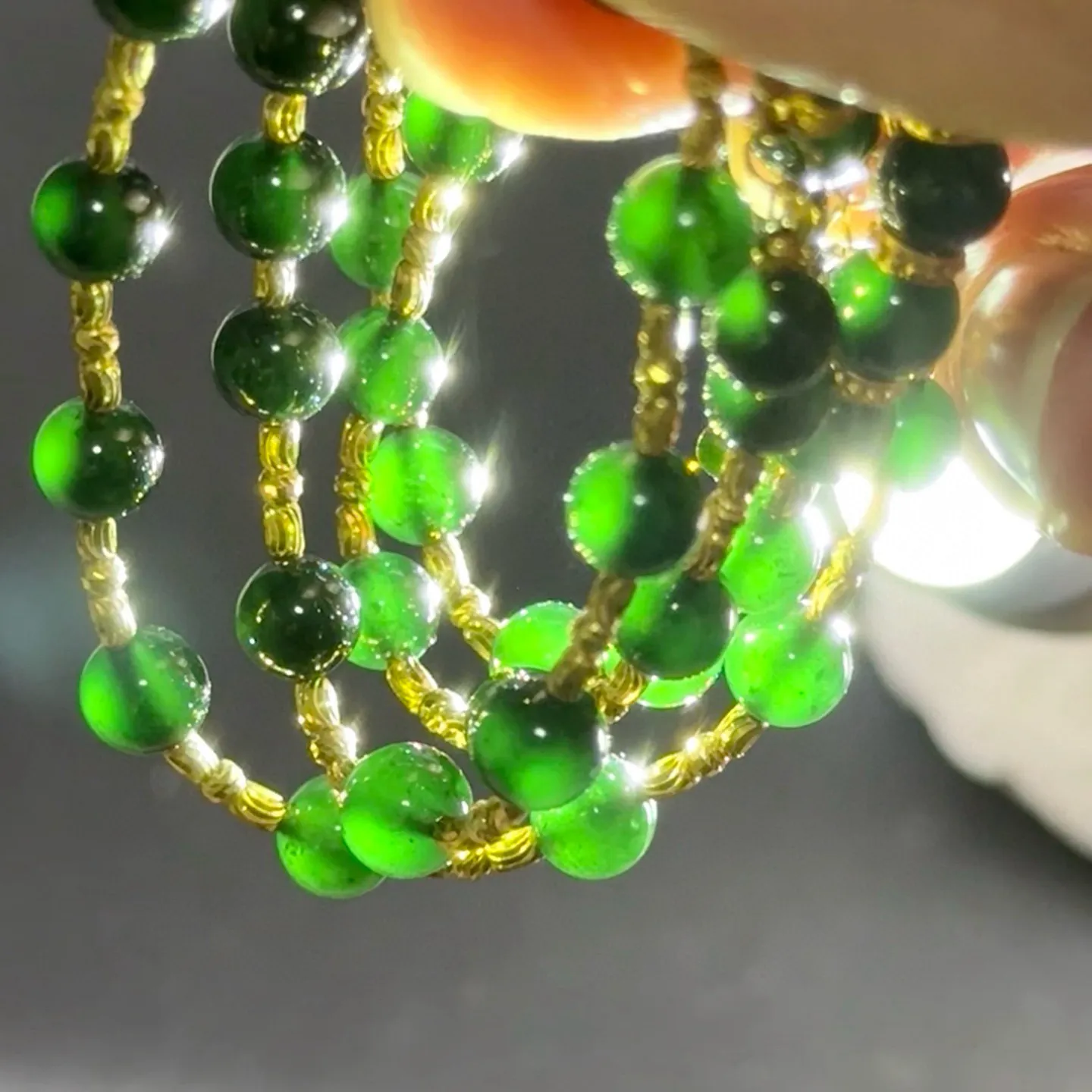 精品18k墨翠珠子项链 种好色正 黑度好 打灯通透 油性足 尺寸5.1