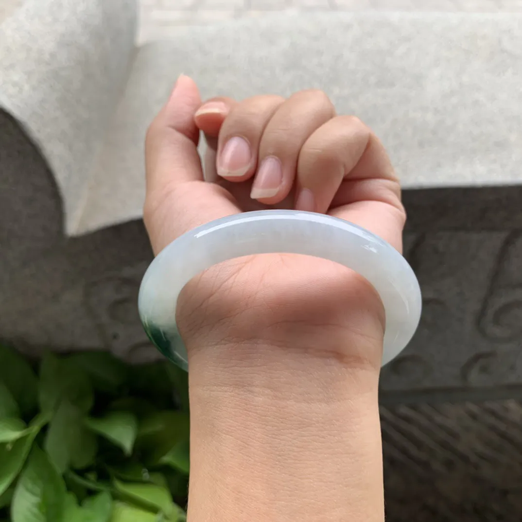 圈口55.3-9.9 【飘绿圆条手镯】圆条55 56可戴