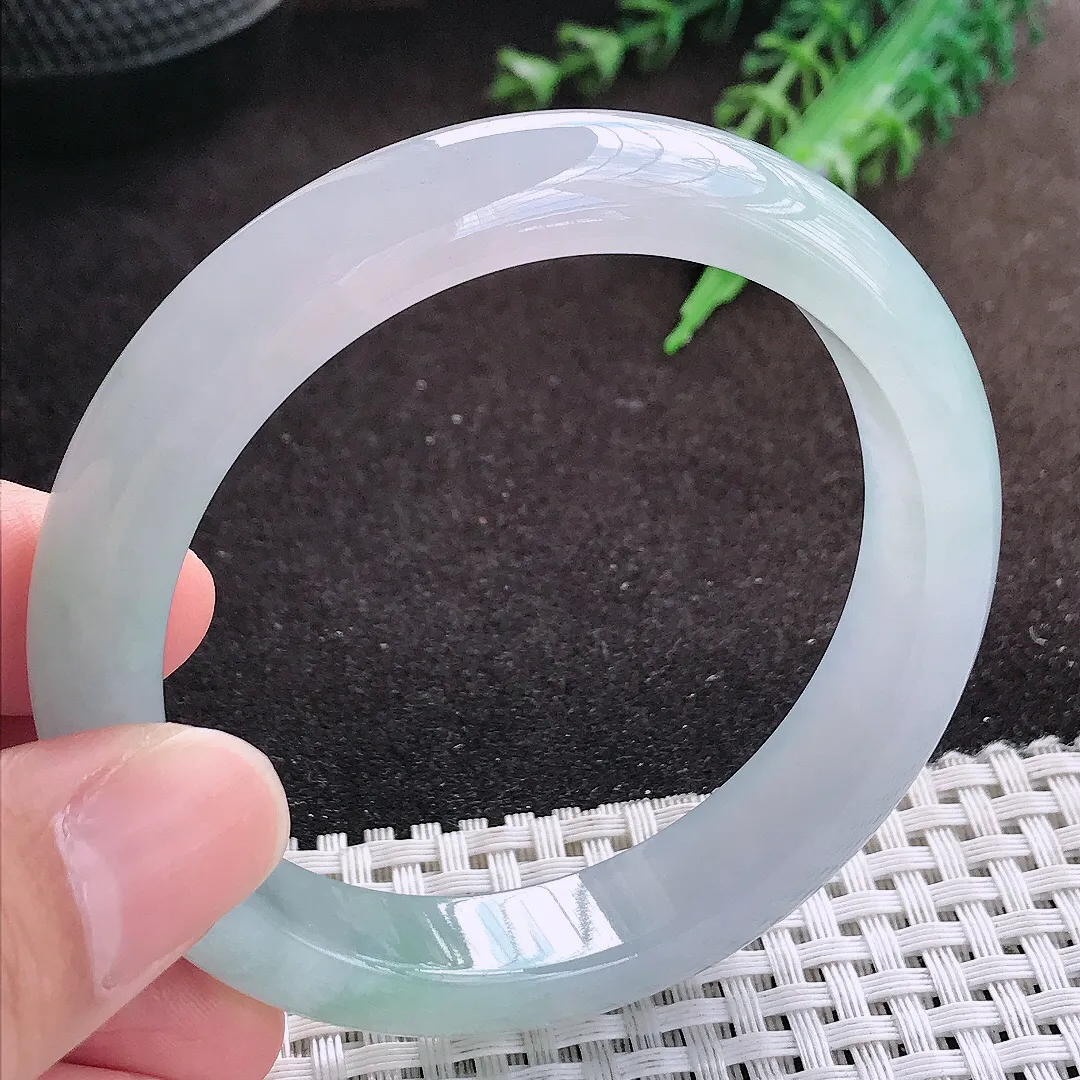 自然光56.5/12/8.1老坑冰透果冻胶冰纯手镯宽边翡翠玉镯美人镯