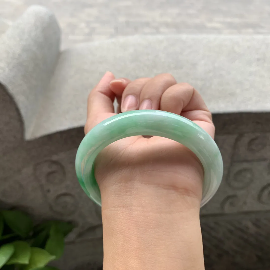 圈口57.8-12.6-9.6 【飘绿正圈手镯】正圈57 58可戴