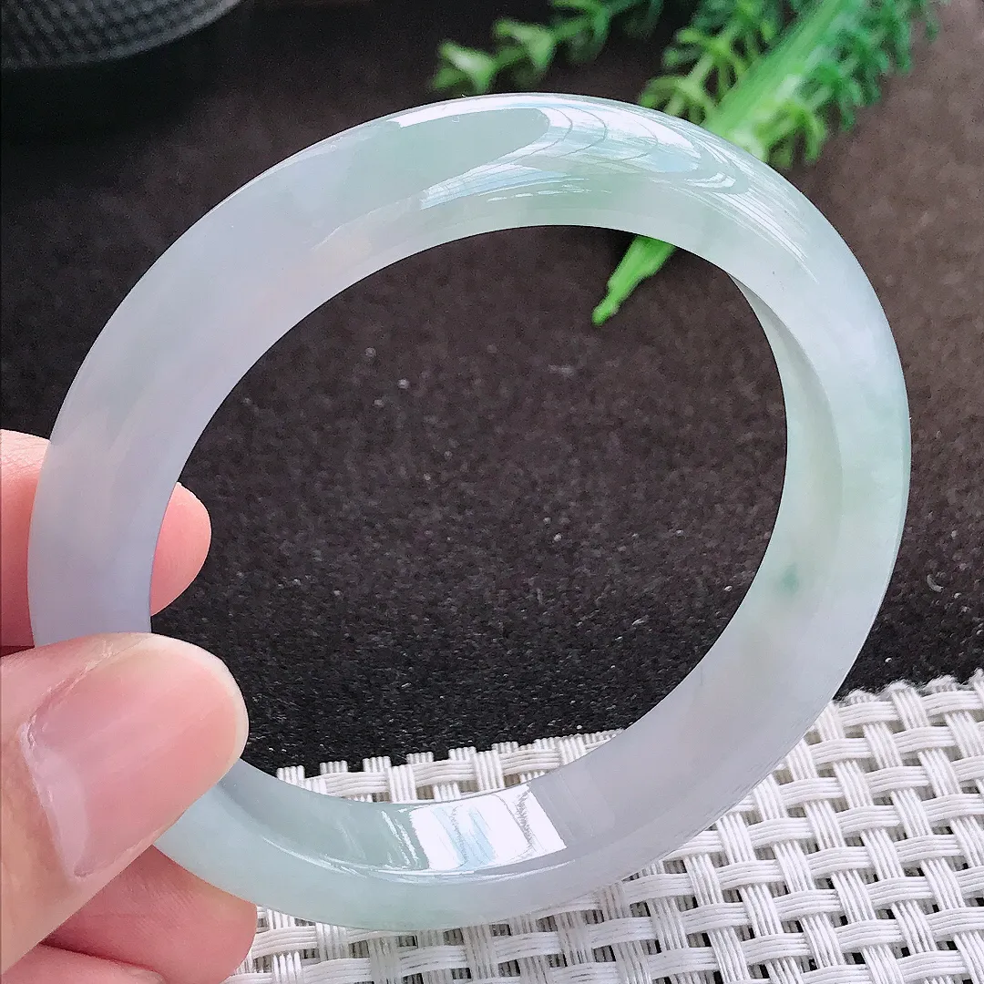 自然光56.5/12/8.1老坑冰透果冻胶冰纯手镯宽边翡翠玉镯美人镯