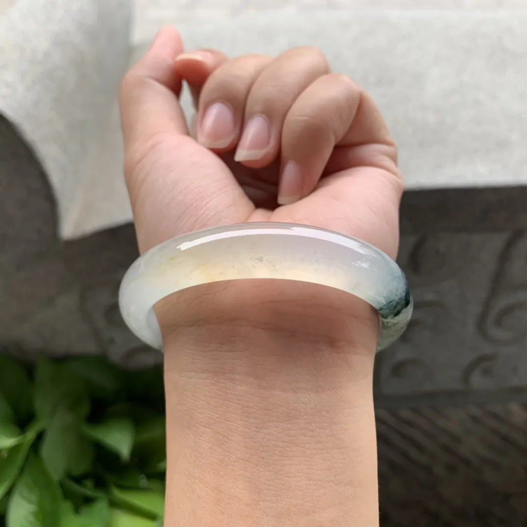 圈口 55.5-49-12.3-7.4【冰种乌鸡黄贵妃手镯】贵妃55 56可戴