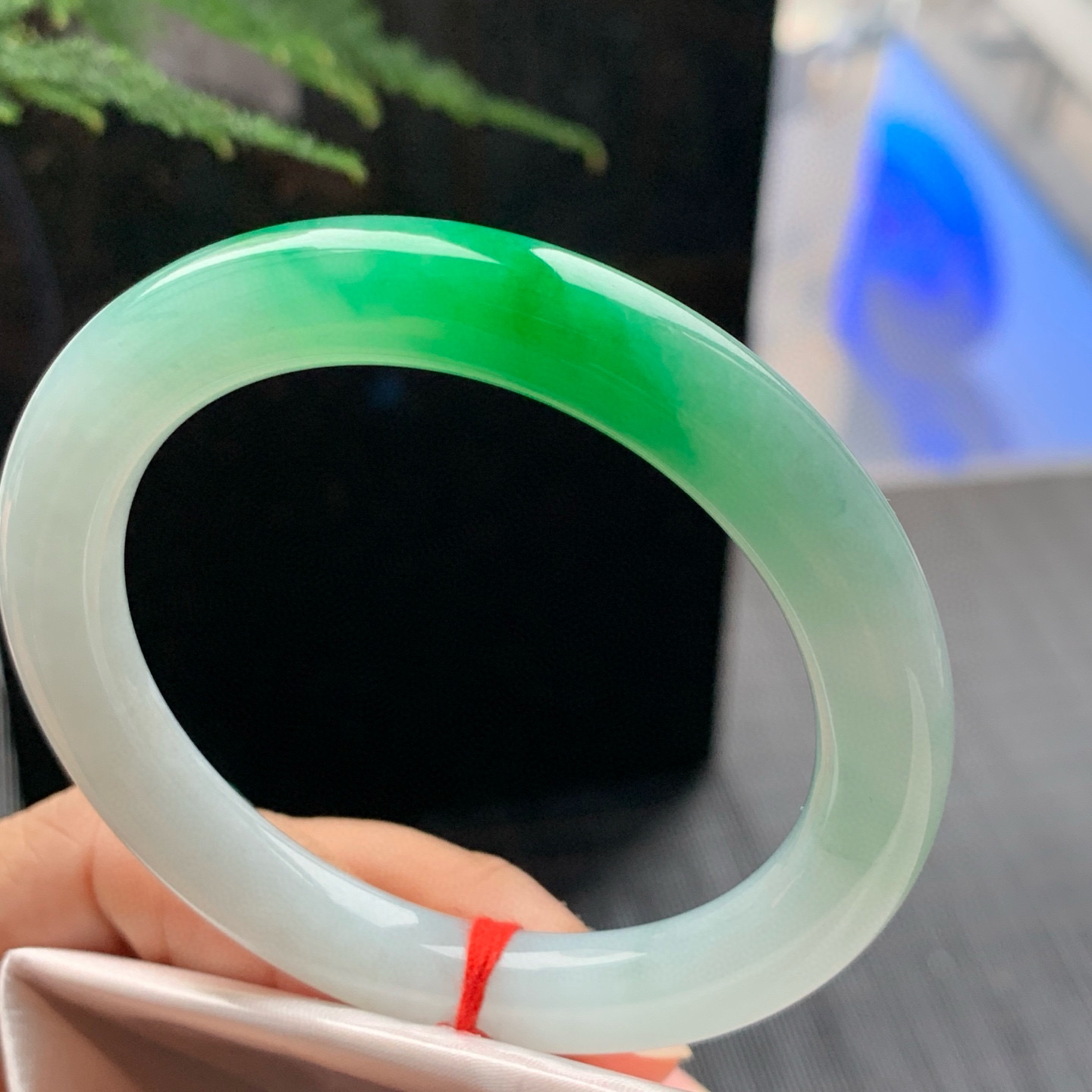 圆条冰糯阳绿 无瑕 尺寸:52.7/9 色阳