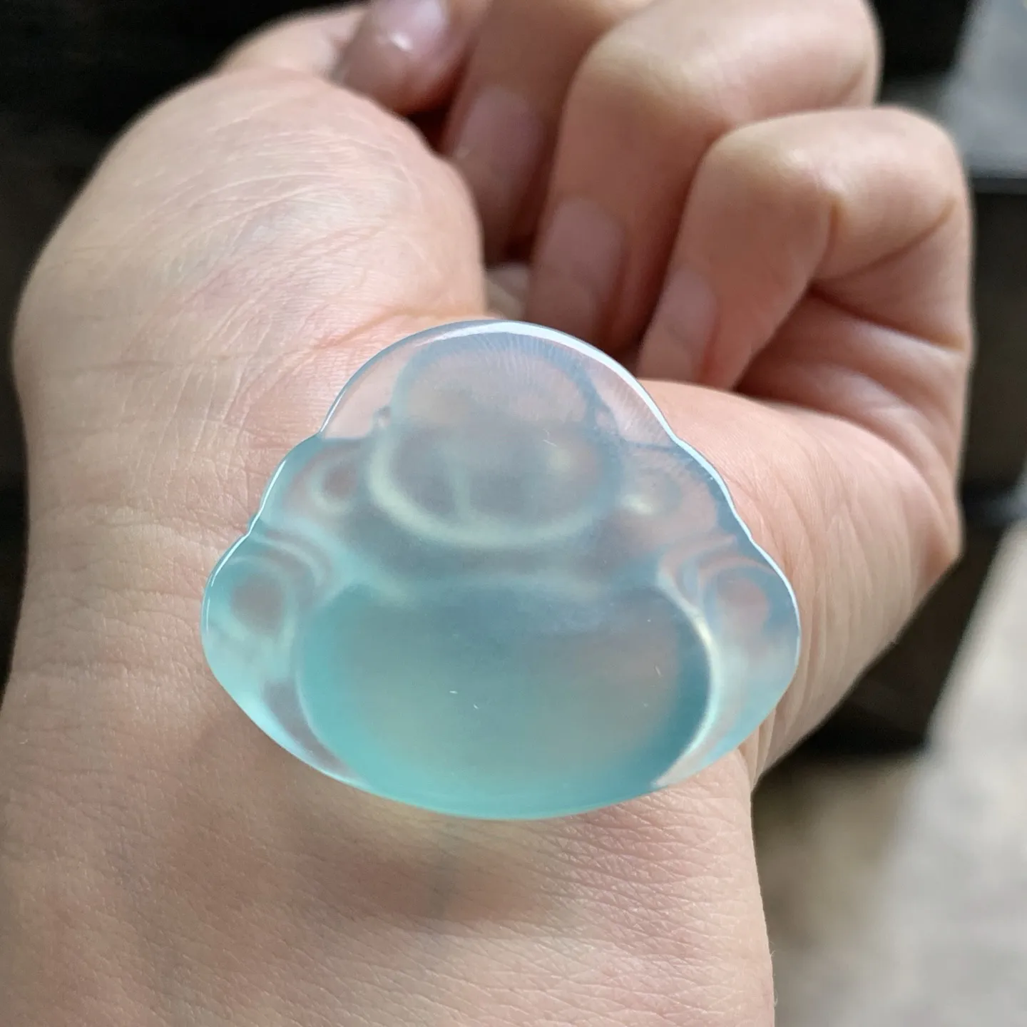 冰种晴水佛公^_^冰透 荧光十足