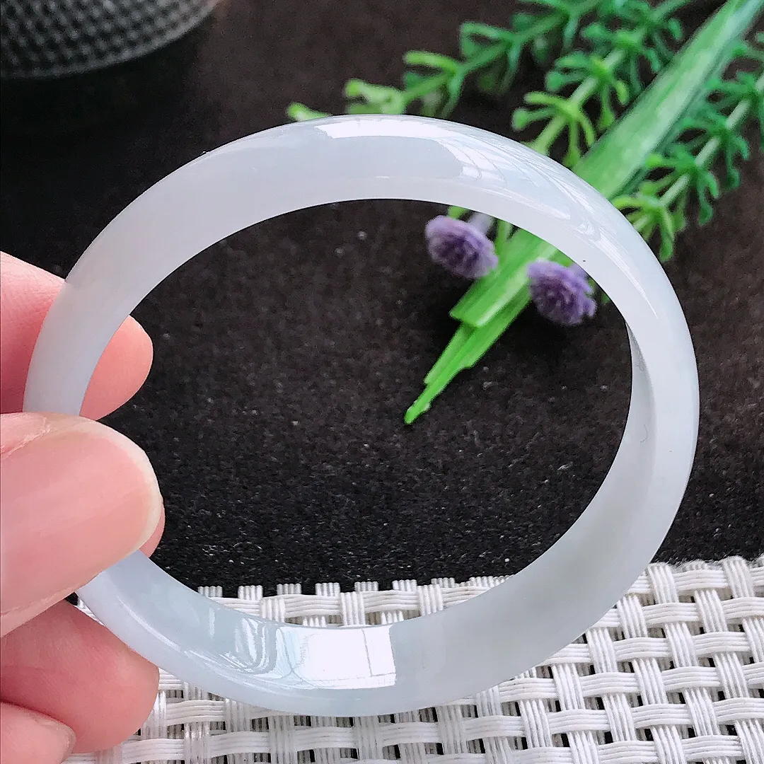 自然光51/11.2/4.8老坑冰纯起胶白月光小圈口手镯翡翠玉镯美人镯