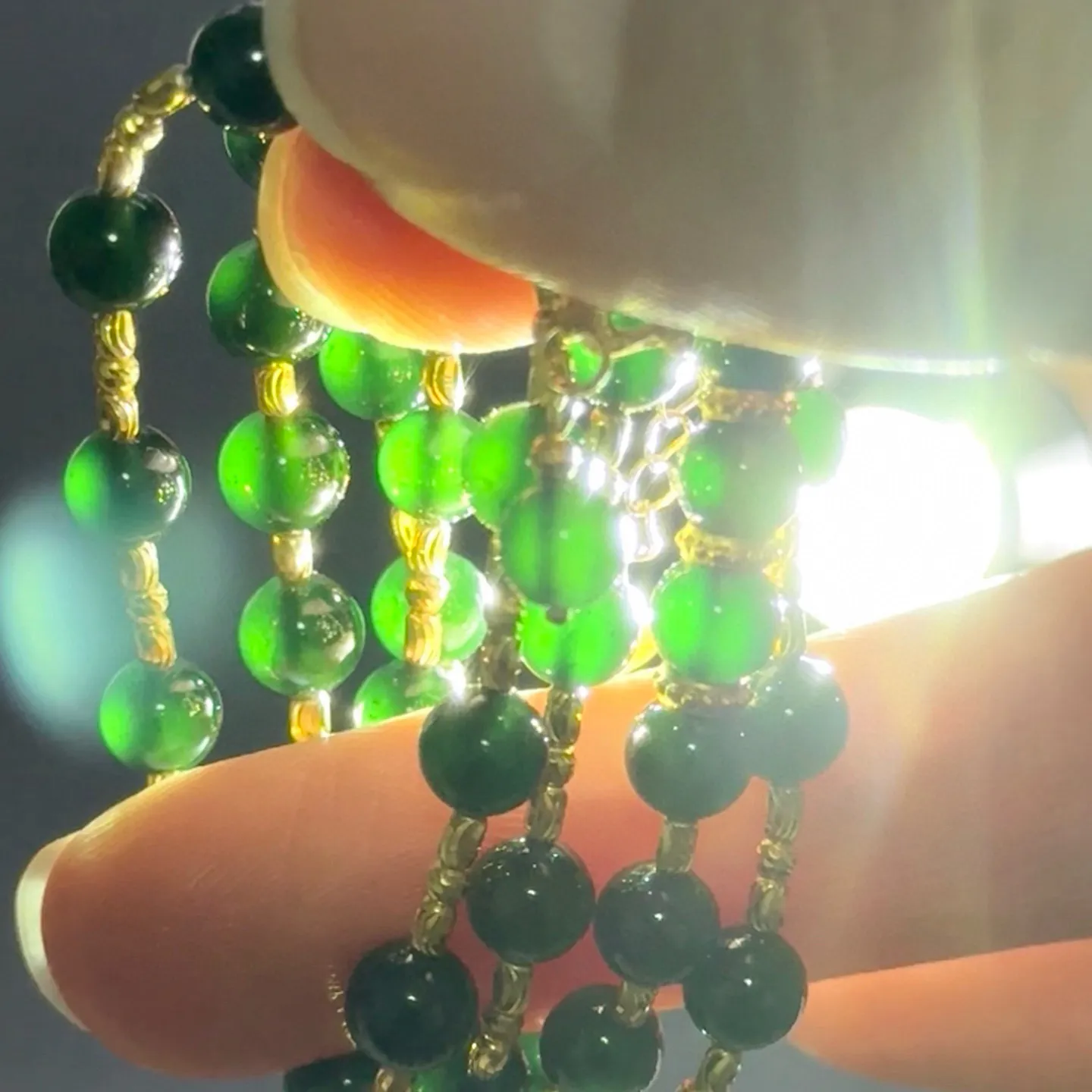 精品18k墨翠珠子项链 种好色正 黑度好 打灯通透 油性足 尺寸5.1