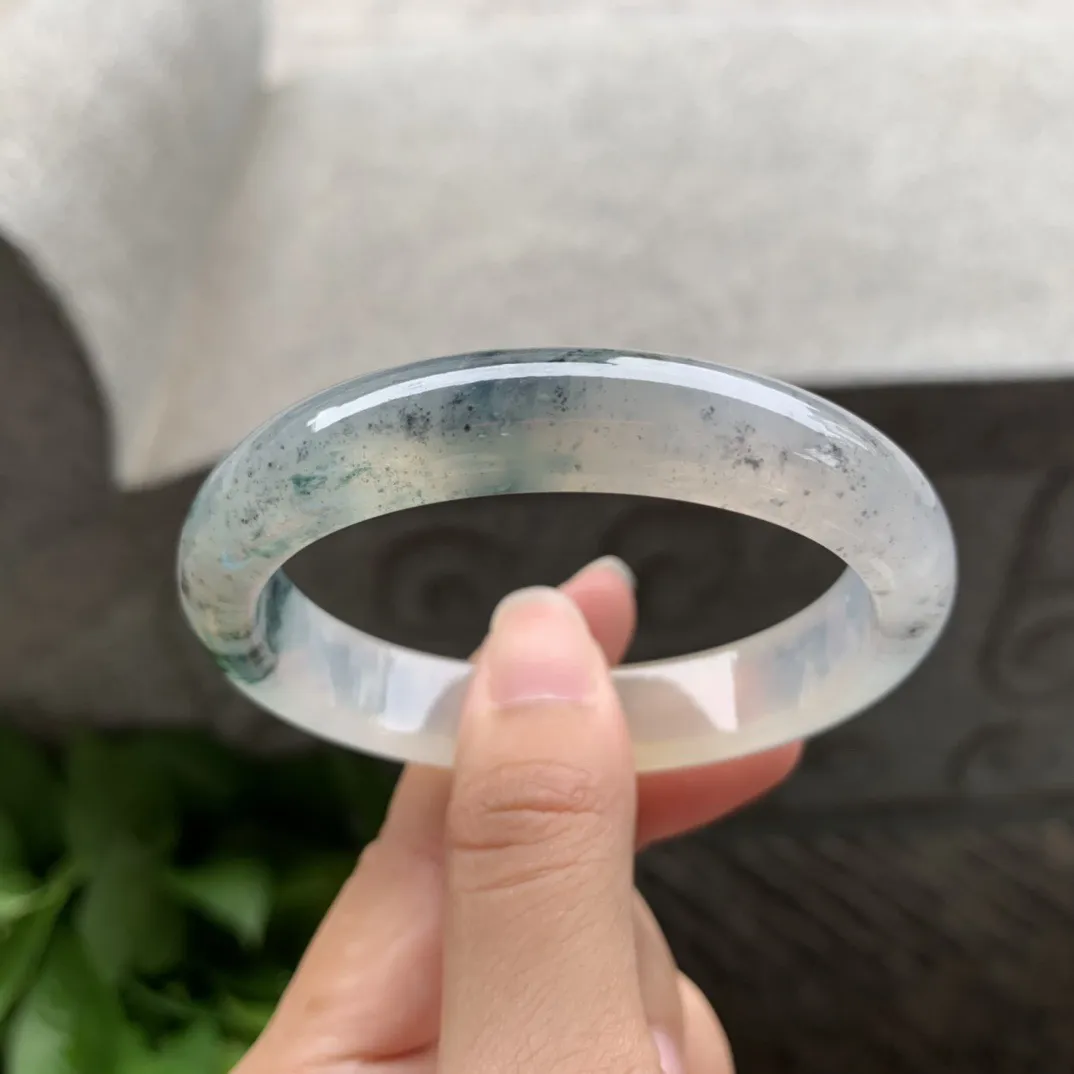 圈口 55.5-49-12.3-7.4【冰种乌鸡黄贵妃手镯】贵妃55 56可戴