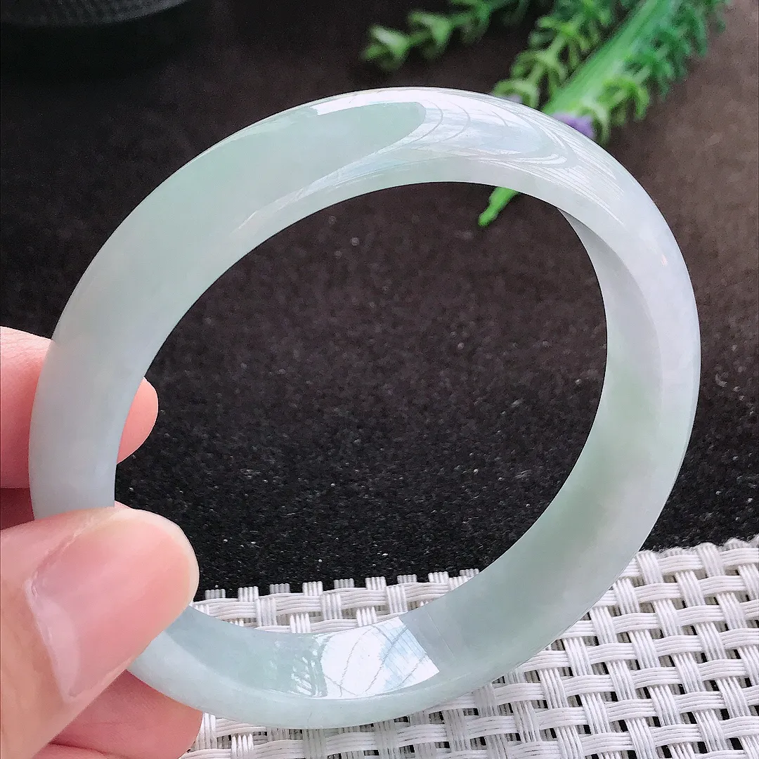 自然光59.5/13.5/7.3老坑精美冰润天空蓝手镯宽边翡翠玉镯美人镯