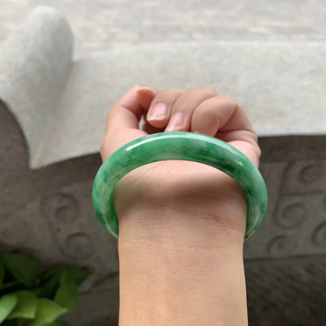 圈口56.4-12-7.8 【满绿正圈手镯】正圈56 57可戴