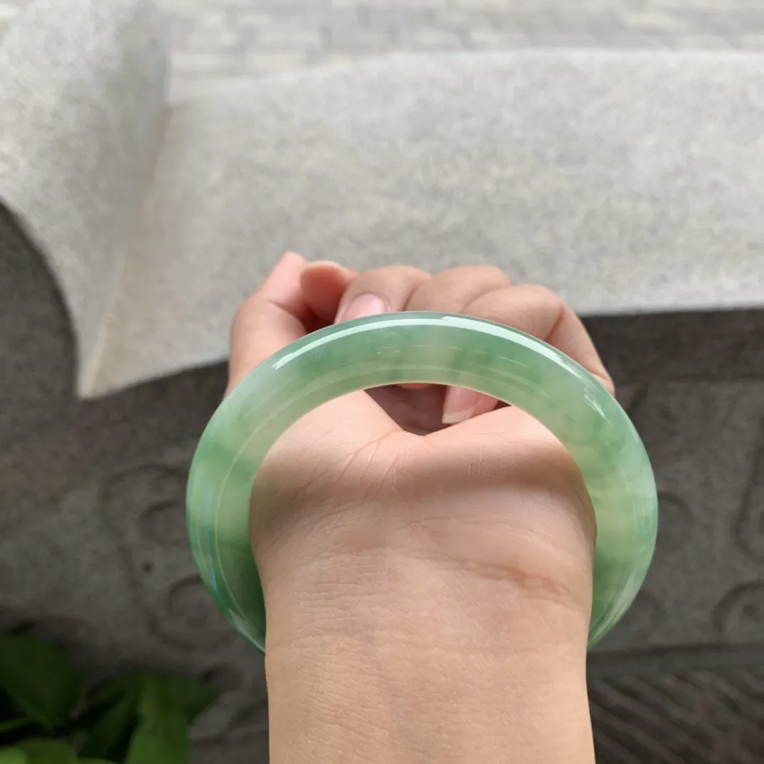 圈口56.4-11.2 【芙蓉绿圆条手镯】圆条56 57可戴