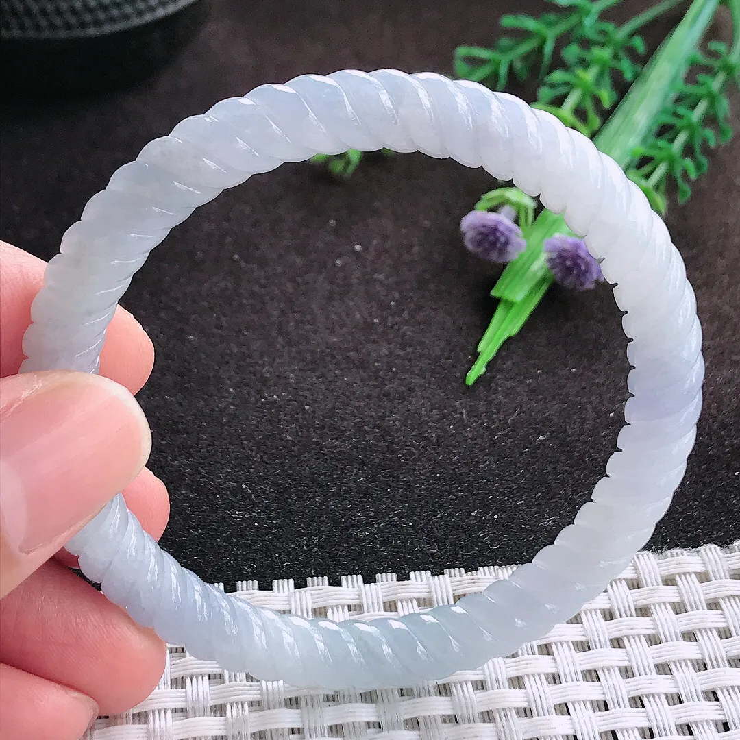 自然光54.5/7/7.5老坑精美冰润紫罗兰特色麻花手镯翡翠玉镯美人镯