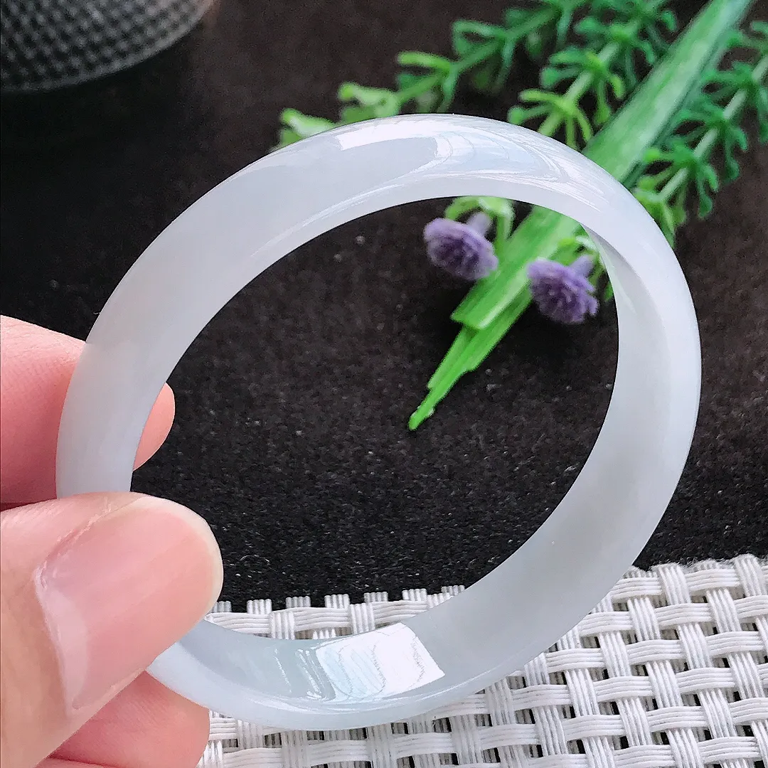 自然光51/11.2/4.8老坑冰纯起胶白月光小圈口手镯翡翠玉镯美人镯