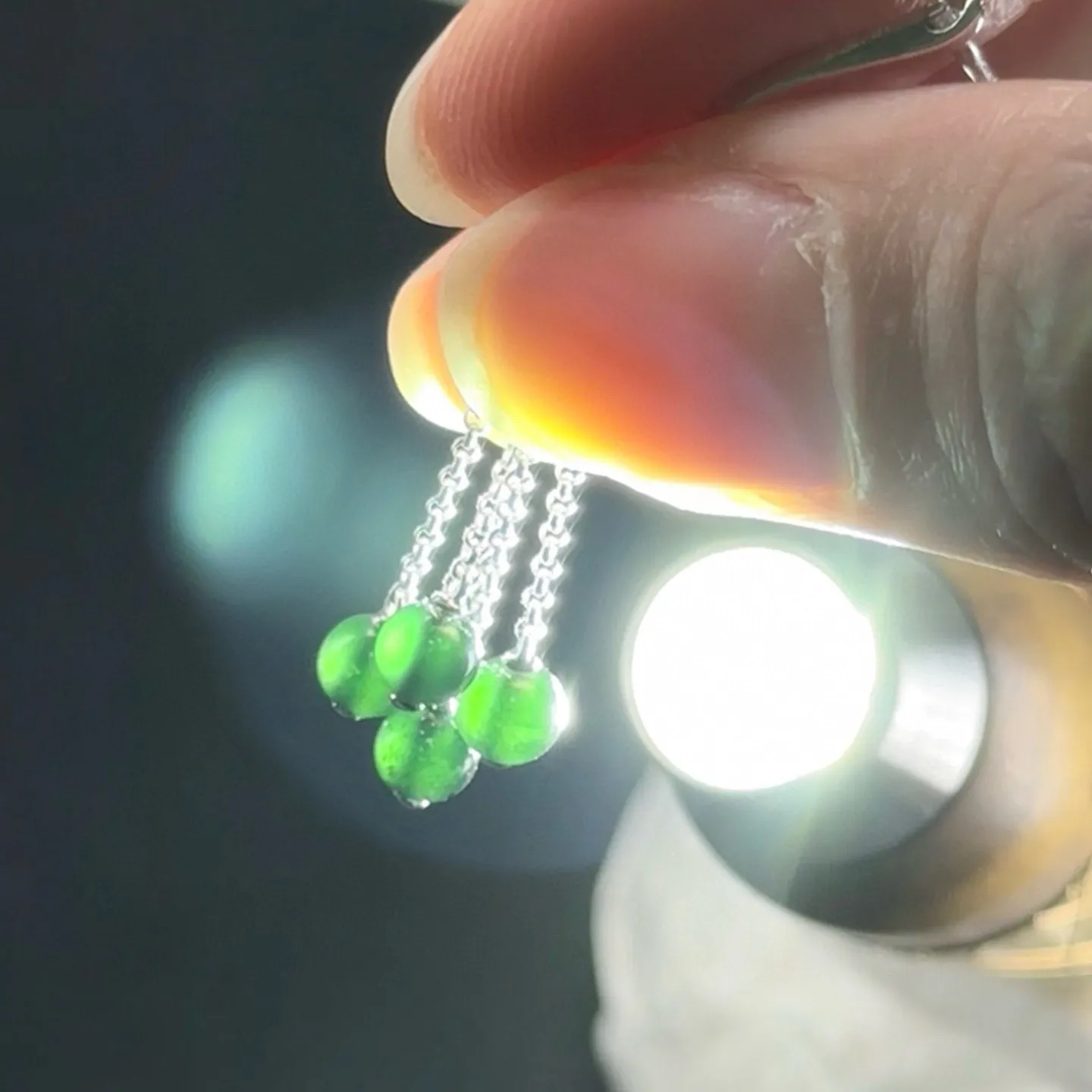 精品18k墨翠珠子耳坠 种好色正 黑度极好 打灯通透 油性十足 尺寸4.5