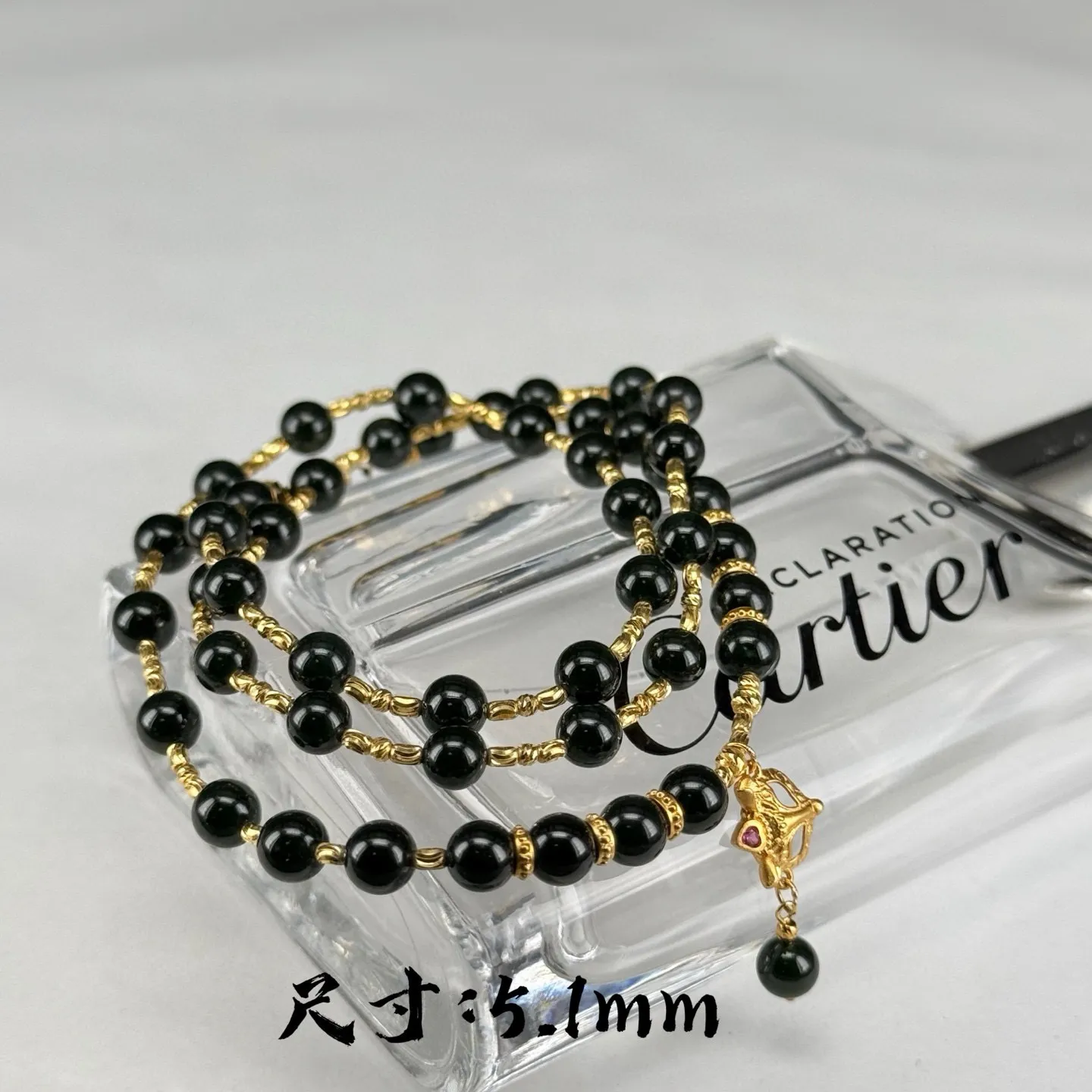 精品18k墨翠珠子项链 种好色正 黑度好 打灯通透 油性足 尺寸5.1