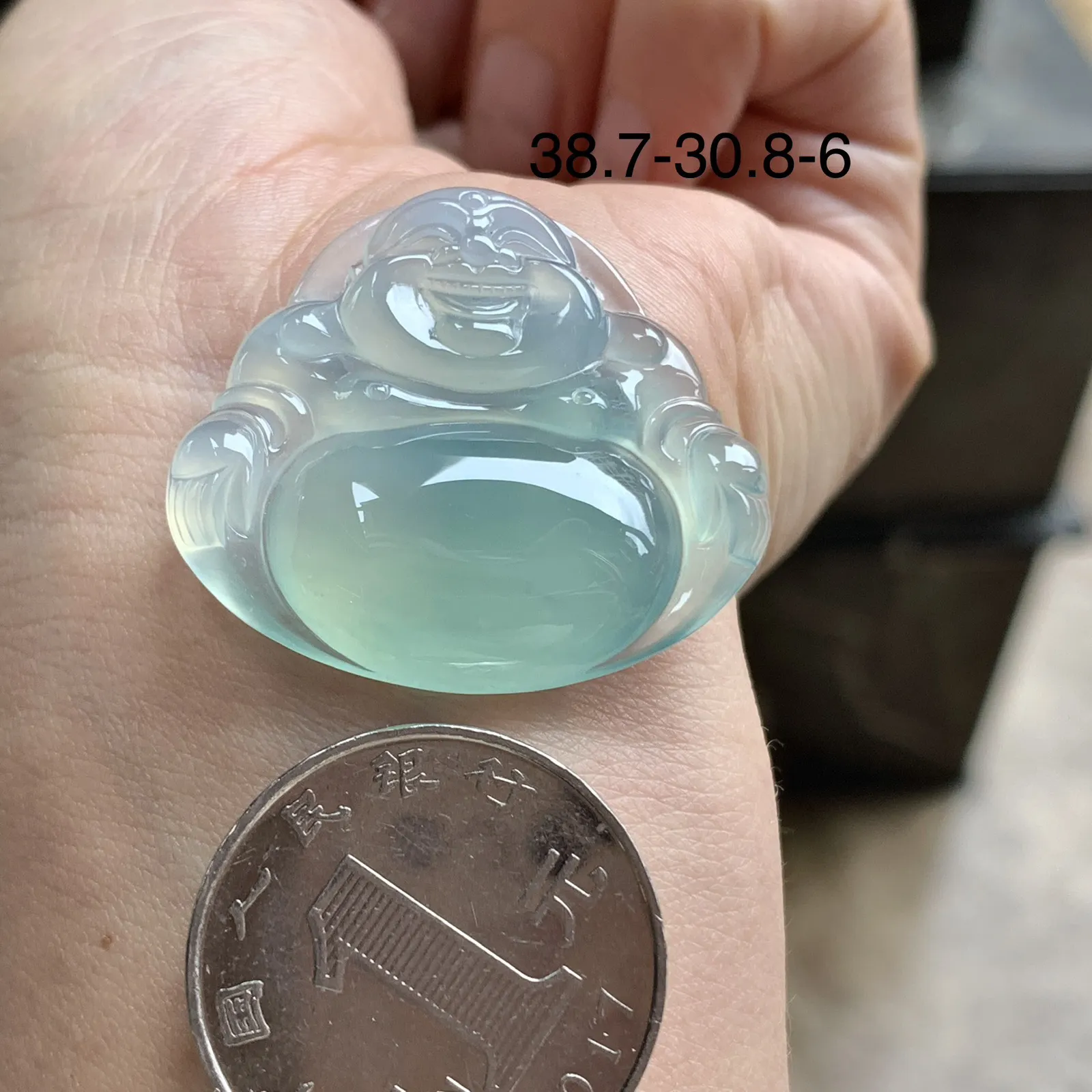 冰种晴水佛公^_^冰透 荧光十足