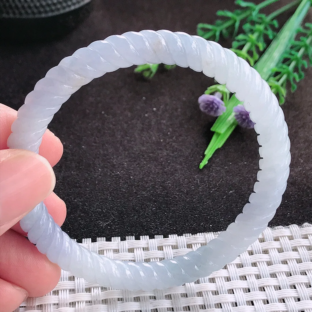 自然光54.5/7/7.5老坑精美冰润紫罗兰特色麻花手镯翡翠玉镯美人镯