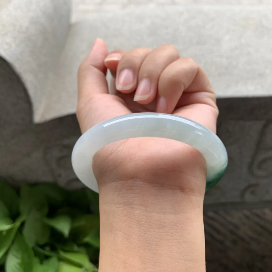 圈口55.3-9.9 【飘绿圆条手镯】圆条55 56可戴