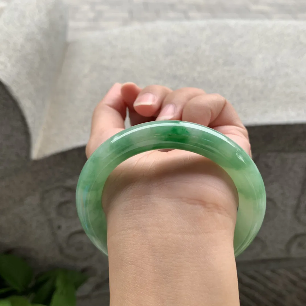 圈口56.4-11.2 【芙蓉绿圆条手镯】圆条56 57可戴