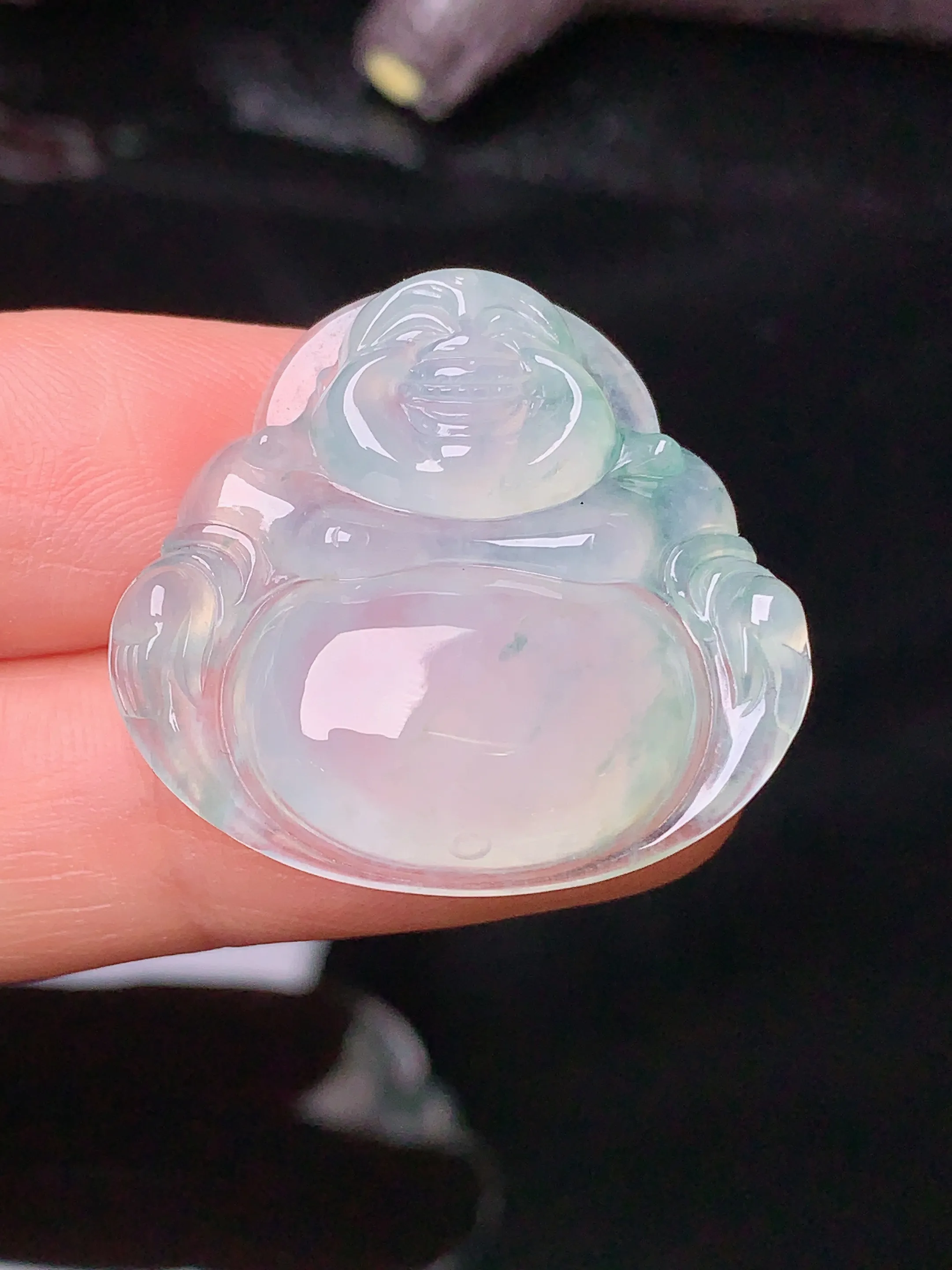 冰种佛公吊坠 玉质细腻 色泽清新艳丽 整体尺寸26.7*28.3*6