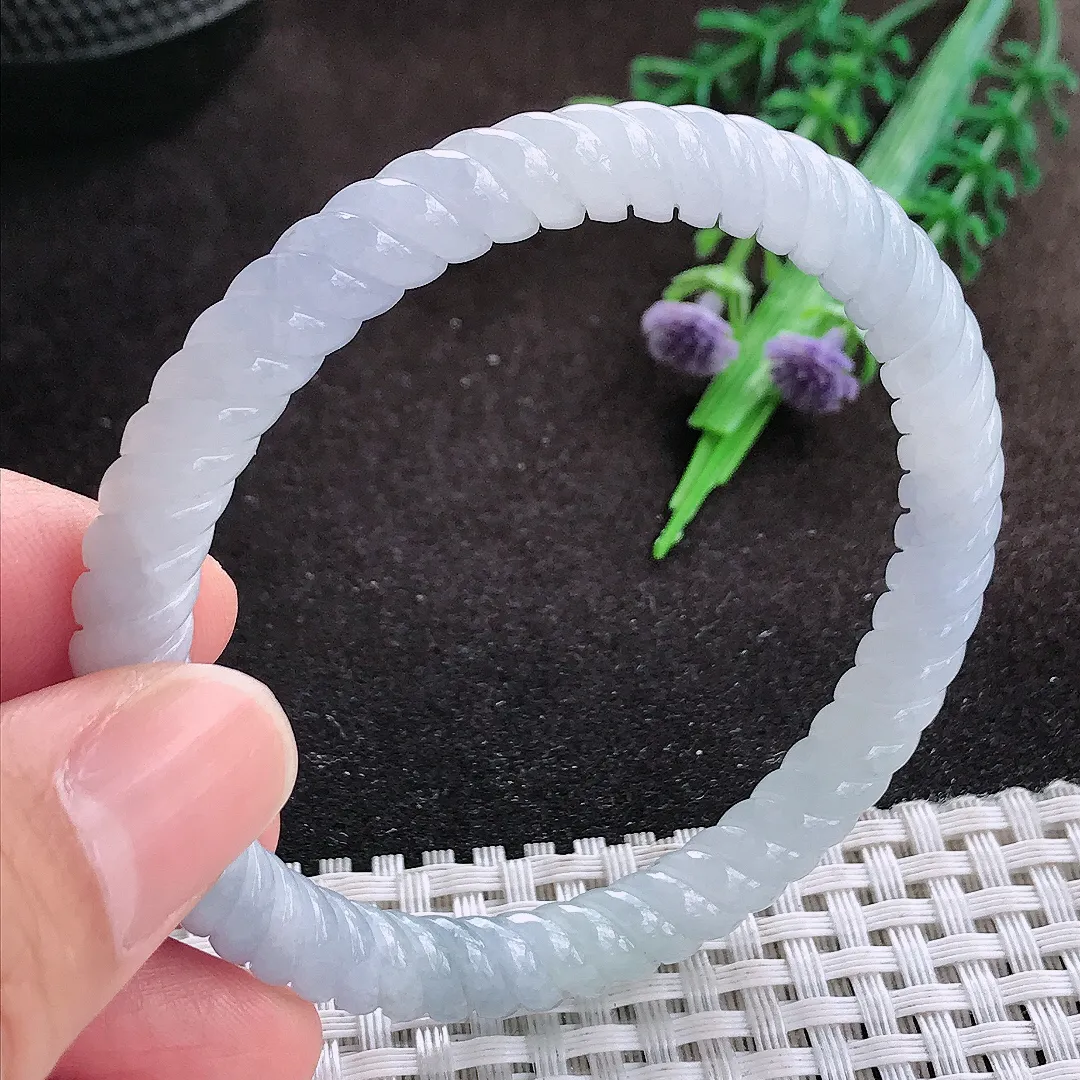 自然光54.5/7/7.5老坑精美冰润紫罗兰特色麻花手镯翡翠玉镯美人镯