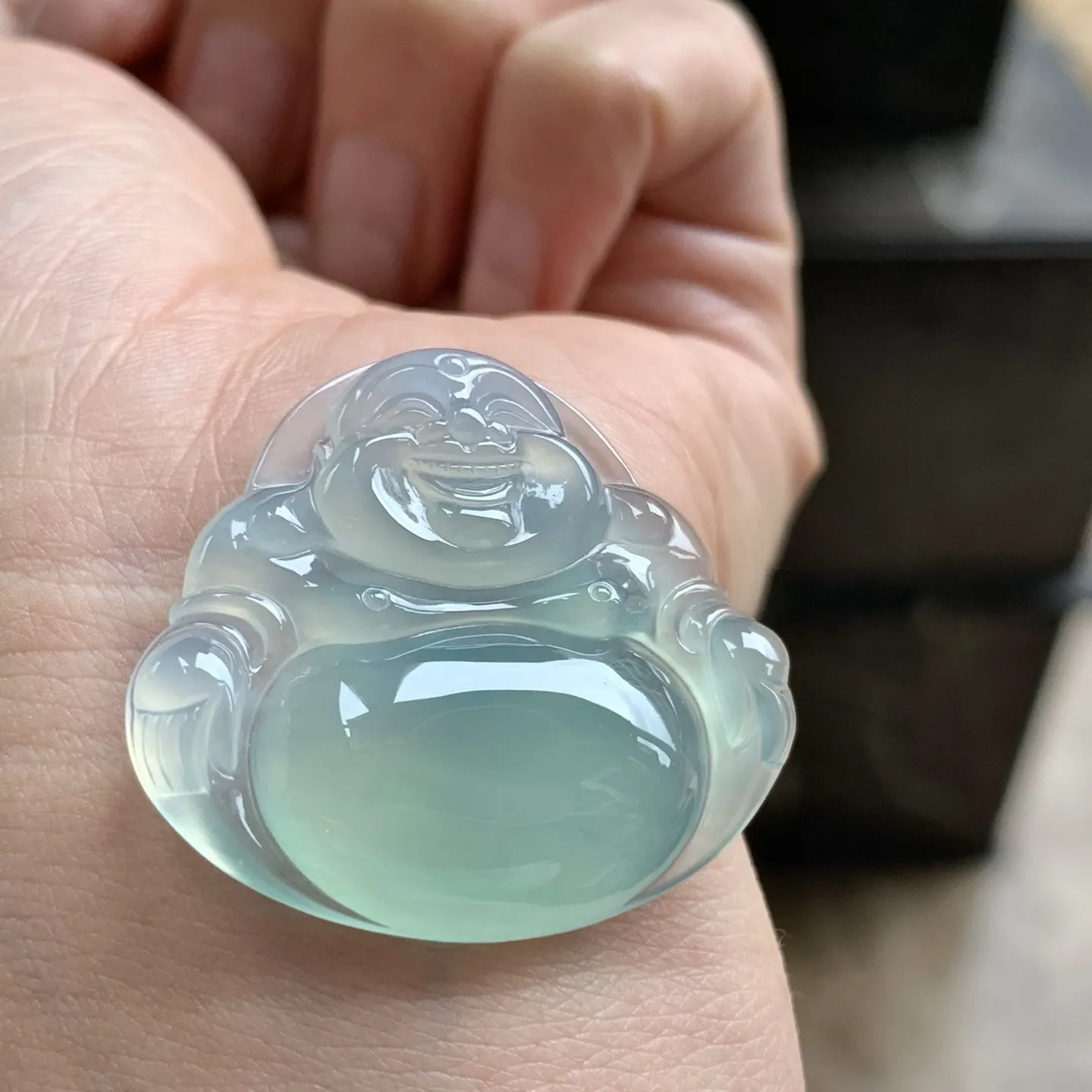 冰种晴水佛公^_^冰透 荧光十足