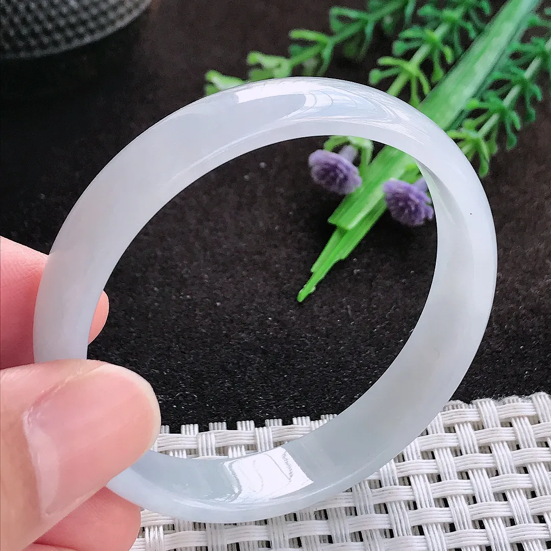 自然光51/11.2/4.8老坑冰纯起胶白月光小圈口手镯翡翠玉镯美人镯