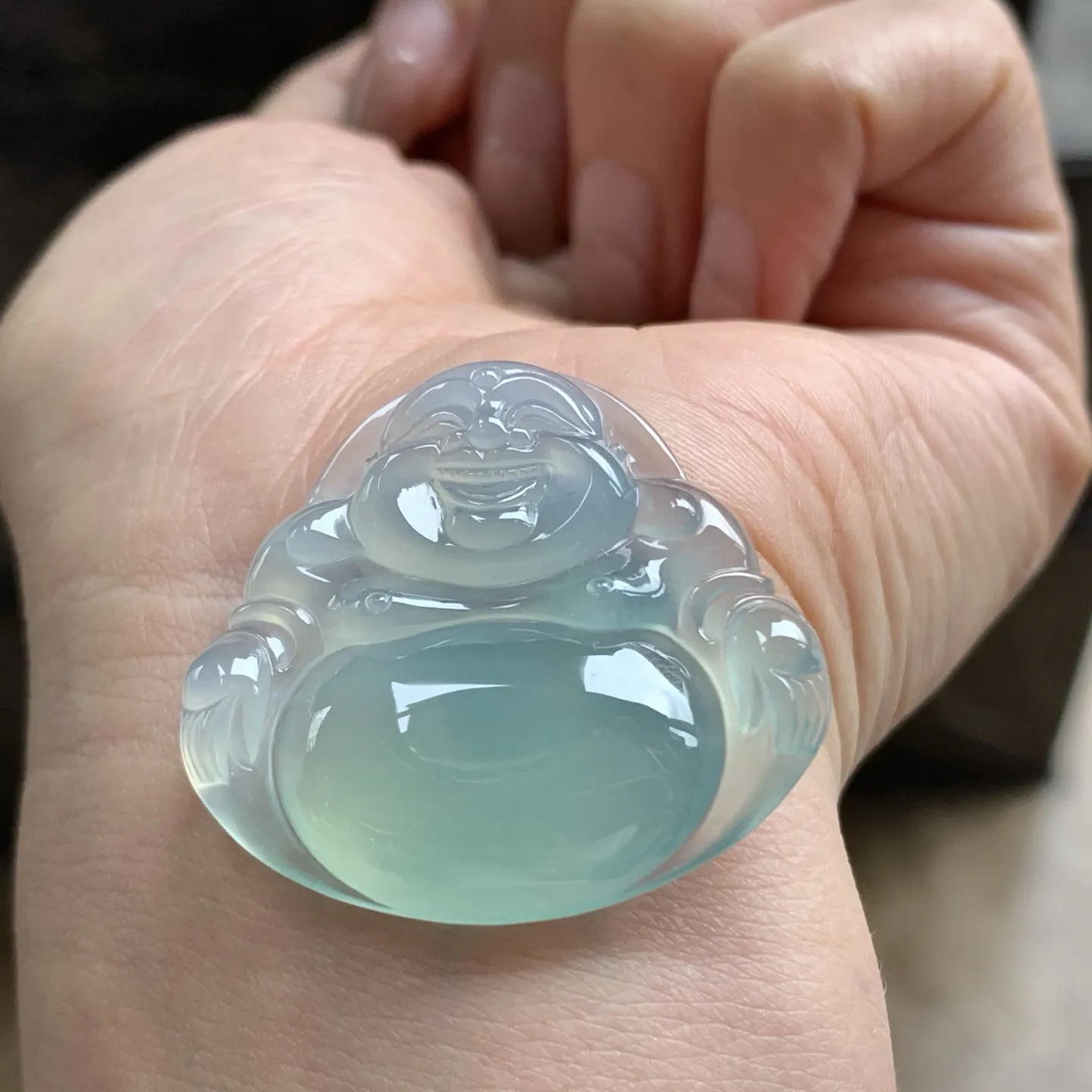 冰种晴水佛公^_^冰透 荧光十足