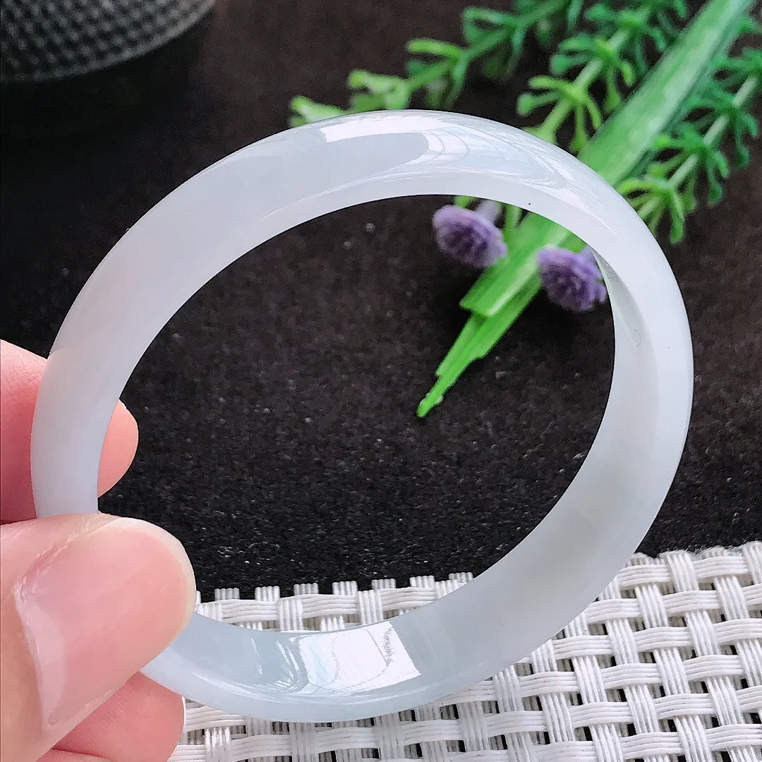 自然光51/11.2/4.8老坑冰纯起胶白月光小圈口手镯翡翠玉镯美人镯