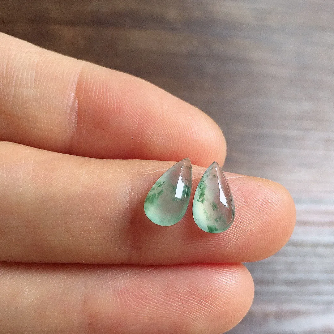 冰飘花水滴一对，镶嵌佳品，冰润细腻，种水足001 尺寸9.6*6*2.4