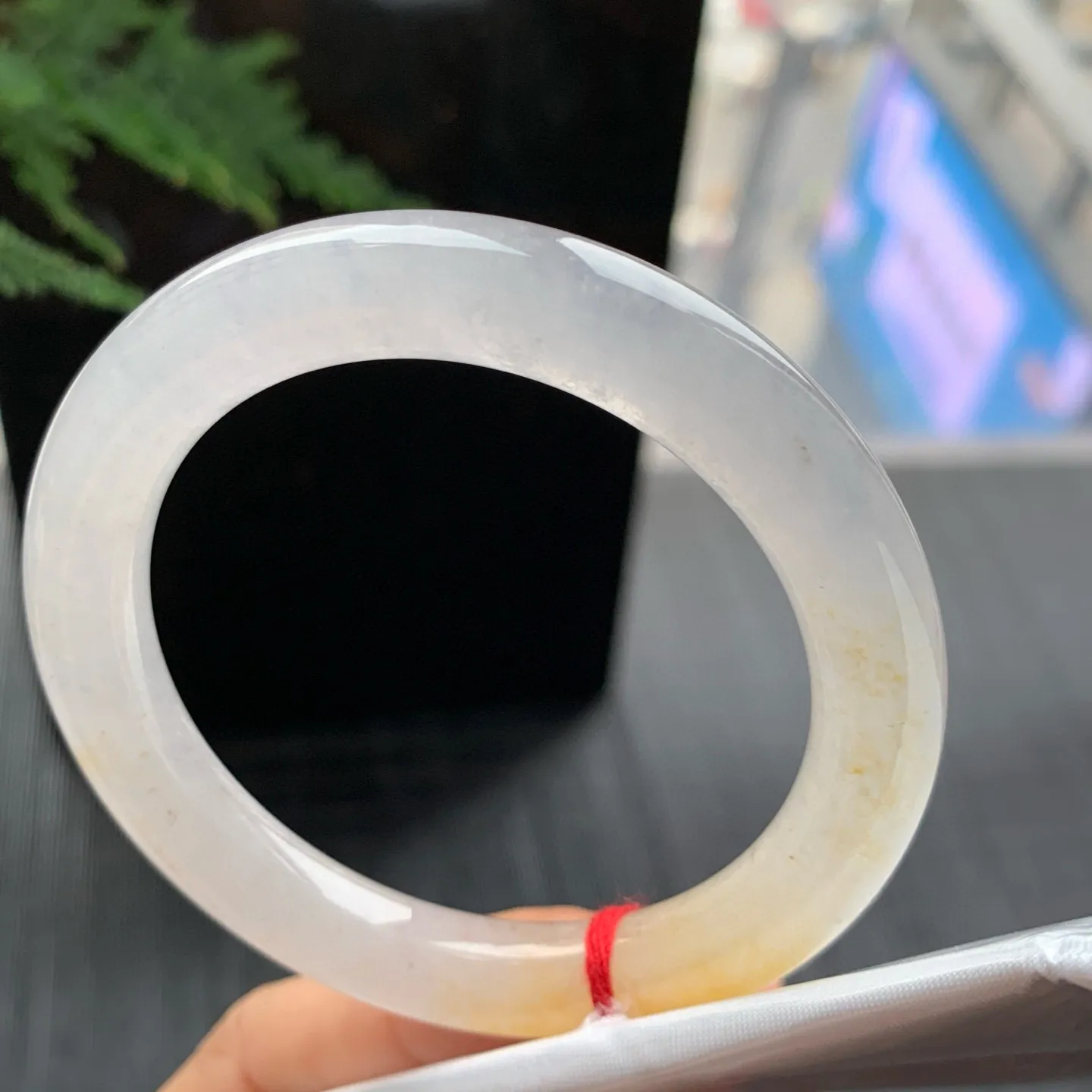 圆条高冰黄翡 无瑕 尺寸:52.4/9.4 种色俱佳