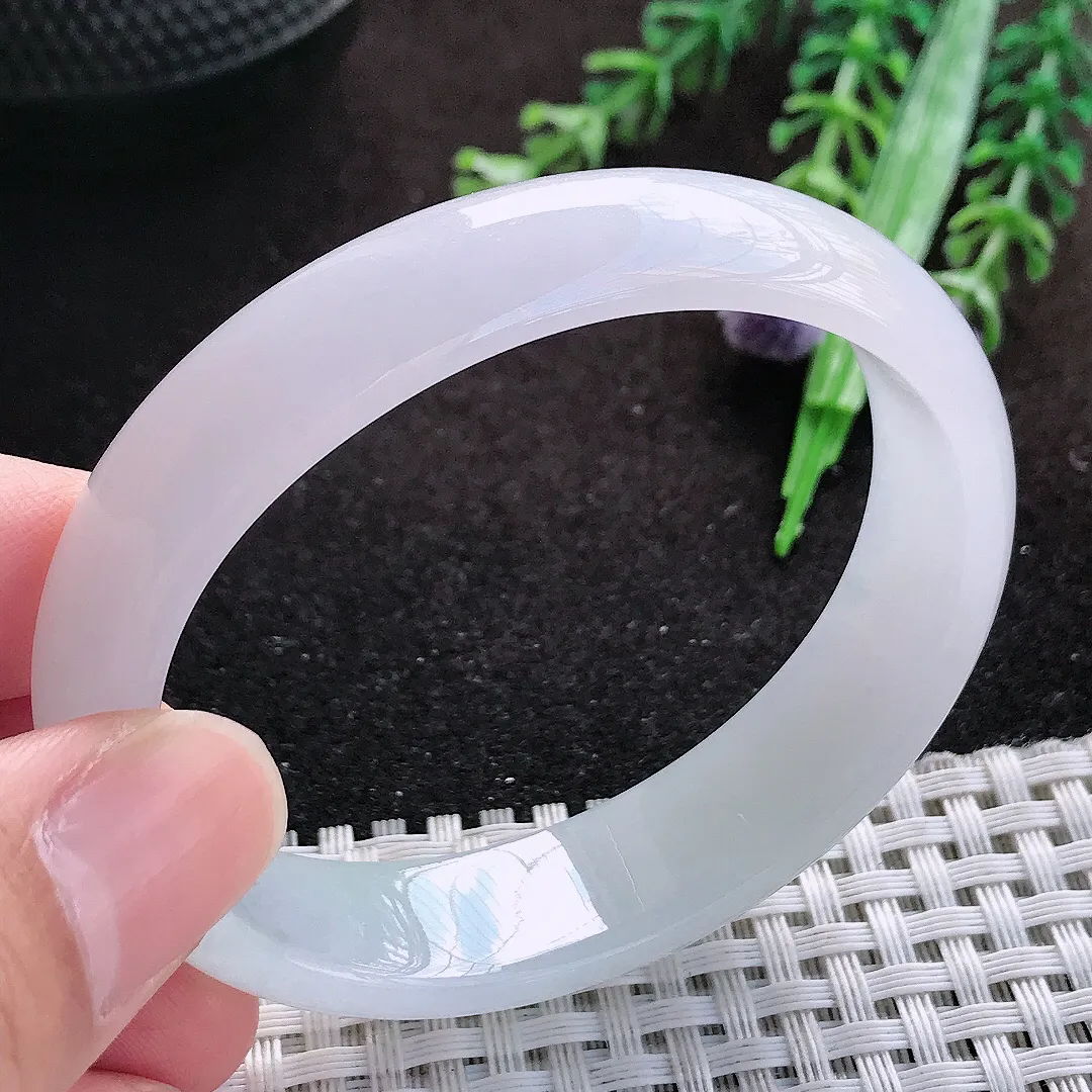 自然光54/46/14.3/6.5老坑冰润水灵白月光贵妃手镯翡翠玉镯美人镯