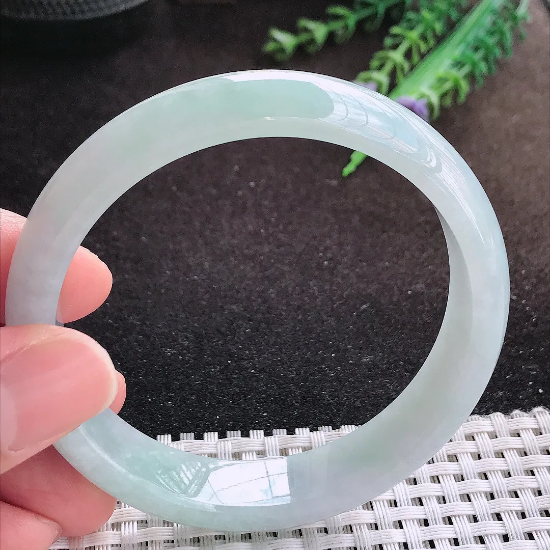 自然光59.5/13.5/7.3老坑精美冰润天空蓝手镯宽边翡翠玉镯美人镯