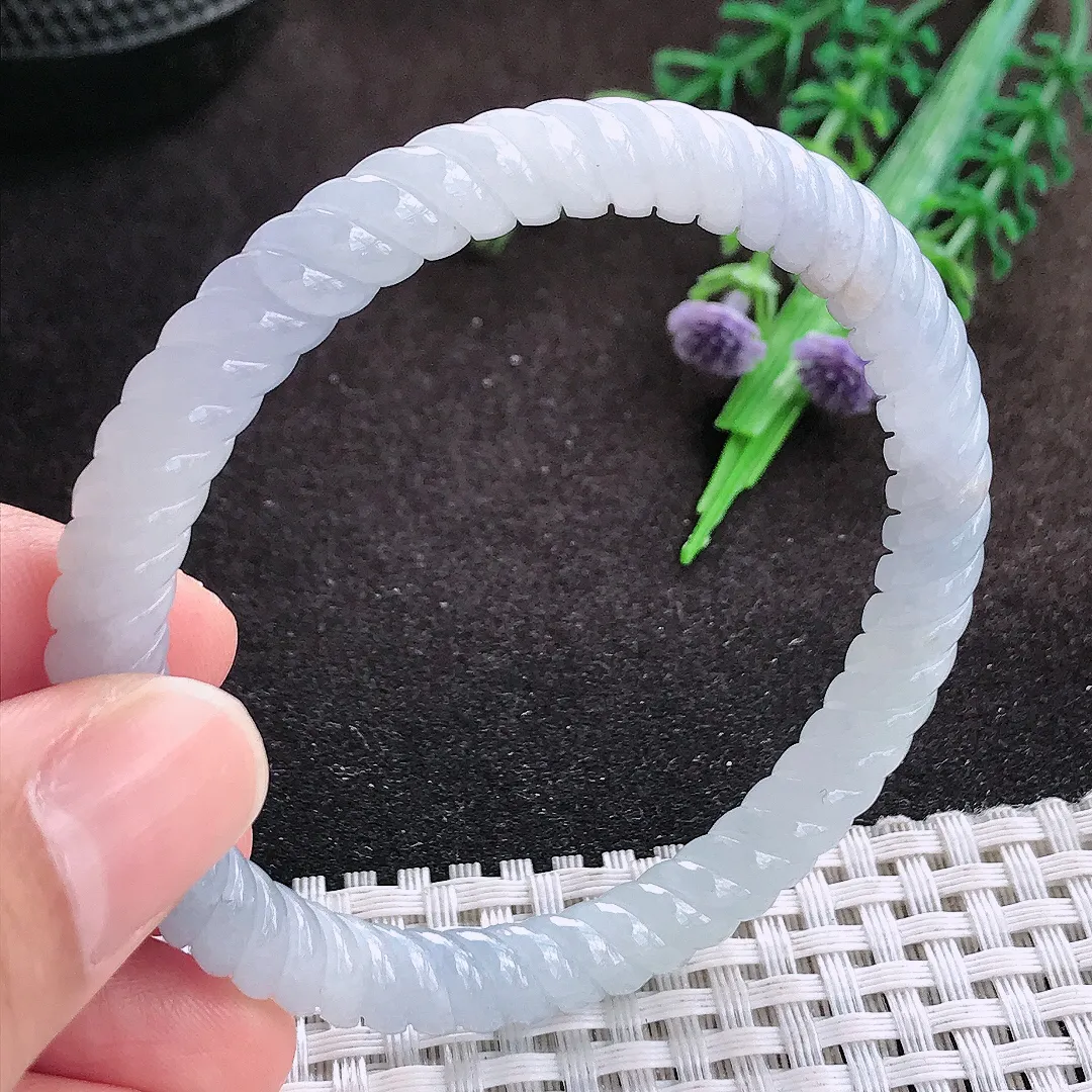 自然光54.5/7/7.5老坑精美冰润紫罗兰特色麻花手镯翡翠玉镯美人镯